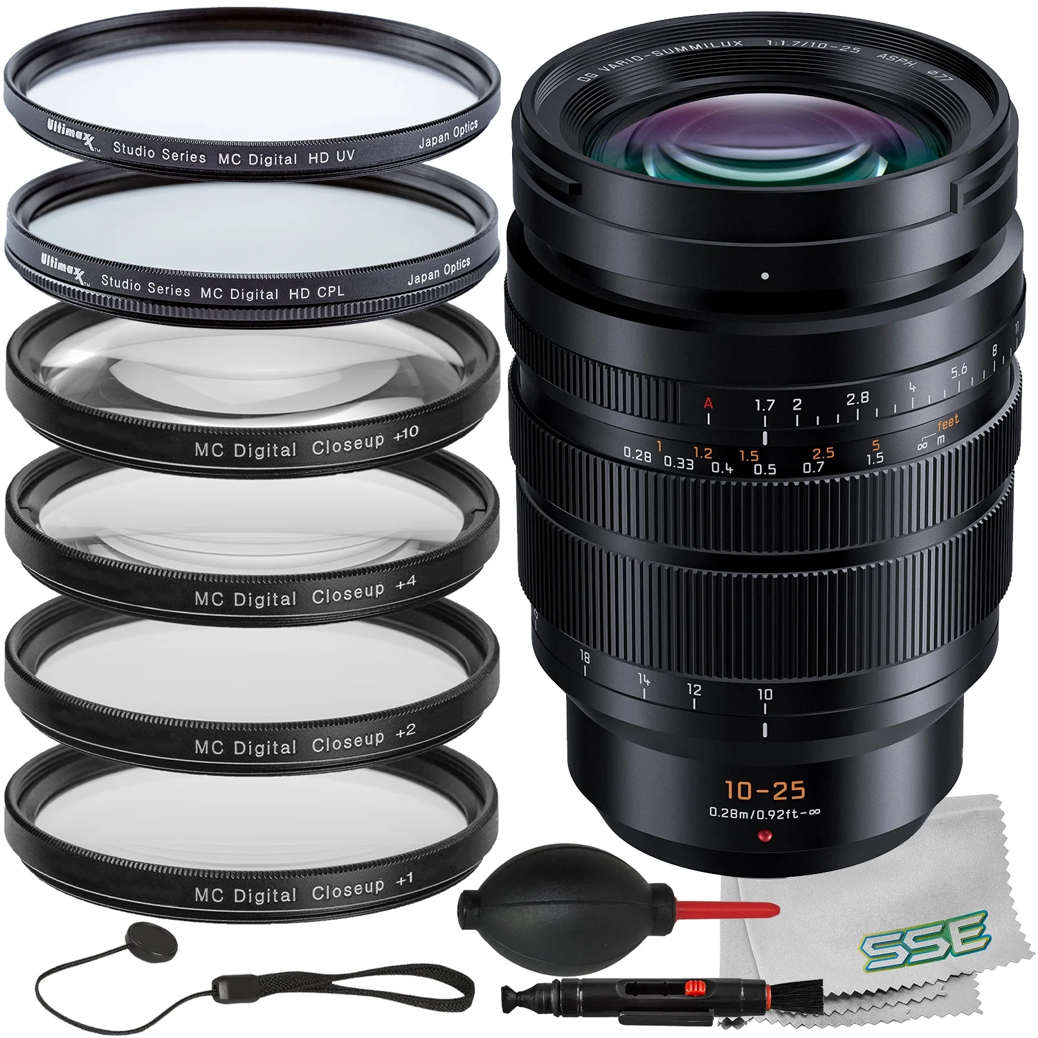 Ultimaxx Essential Panasonic Leica DG Vario-Summilux 10-25mm f/1.7 ASPH. Lens Bundle - Includes: Protective UV Filter, 4PC Macro Close-Up Filter Kit & More (15pc Bundle)