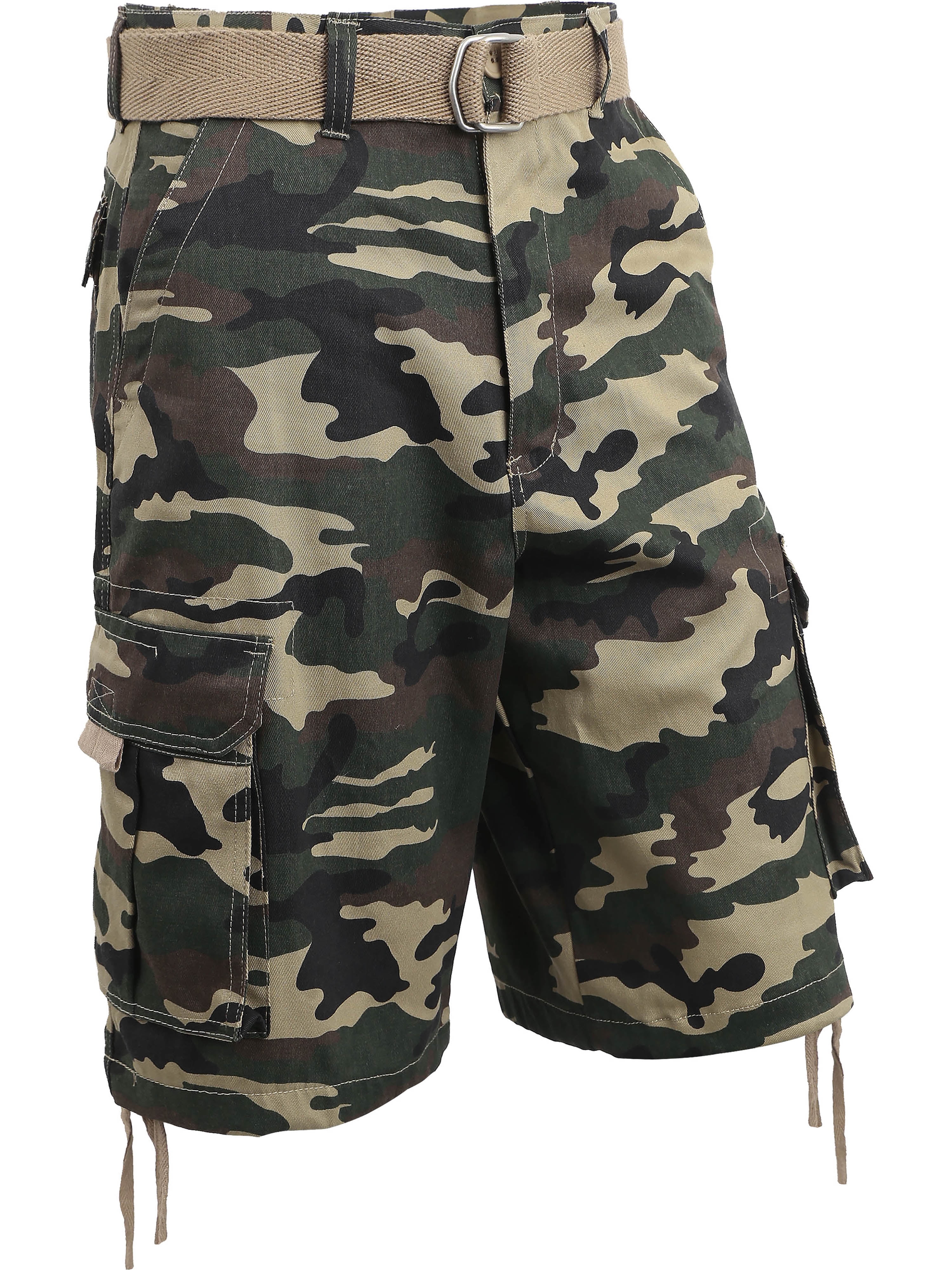 Ma Croix Mens Twill Cargo Shorts with Belt Loose Fit Multi Pocket Cotton Camouflage Outdoor Utility Wear