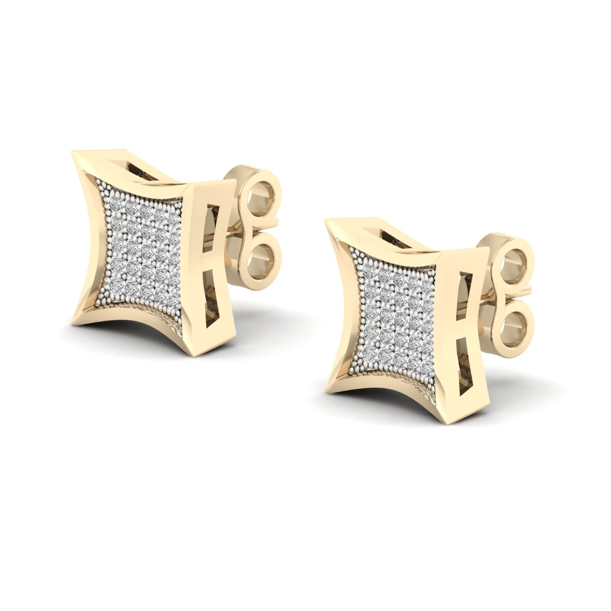 1/6ct TW Diamond 10K Yellow Gold Kite Shape Cluster Stud Earrings