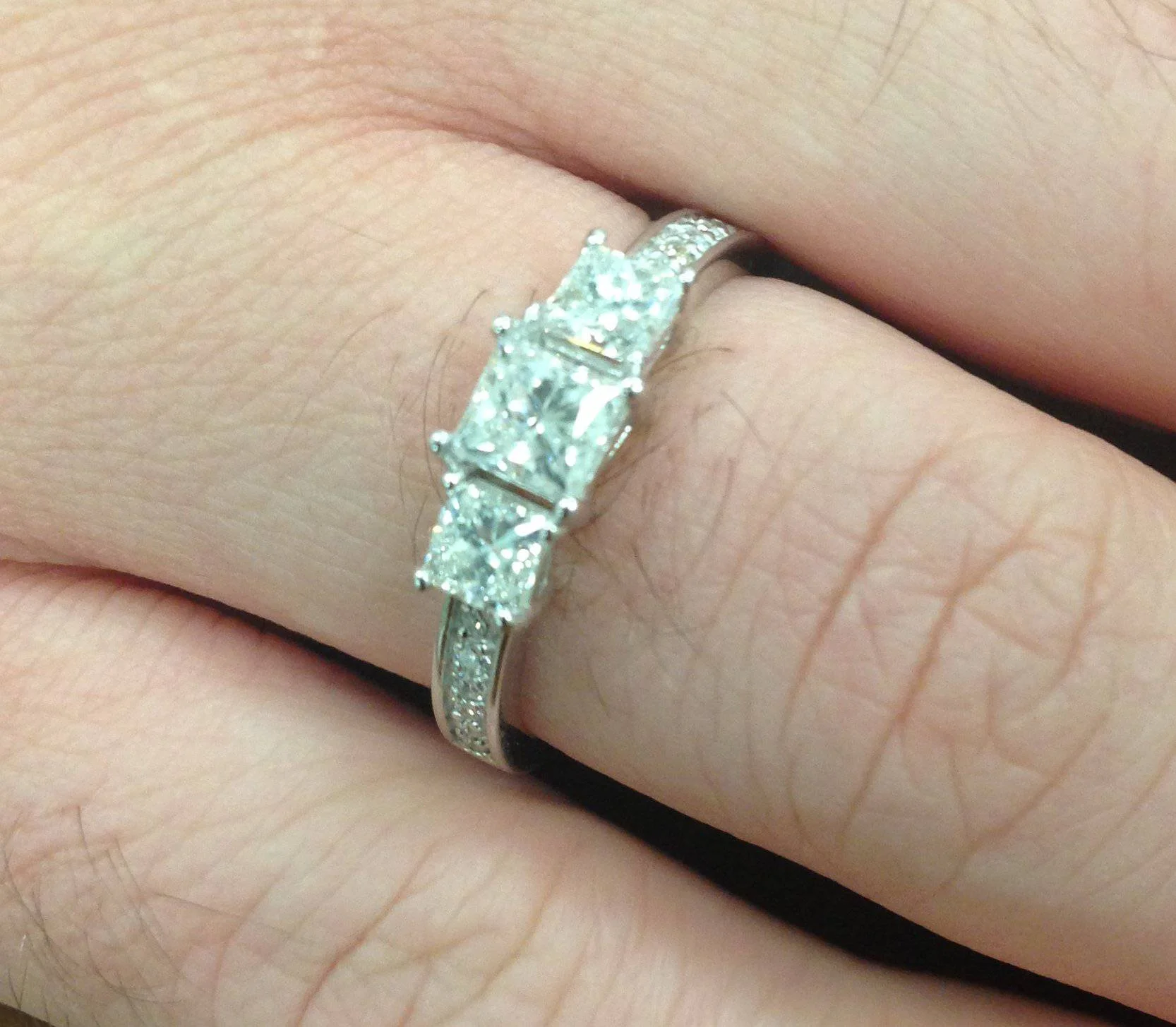 Pompeii3 1 1/10ct Princess Cut Diamond Three Stone Engagement Ring 14K White Gold