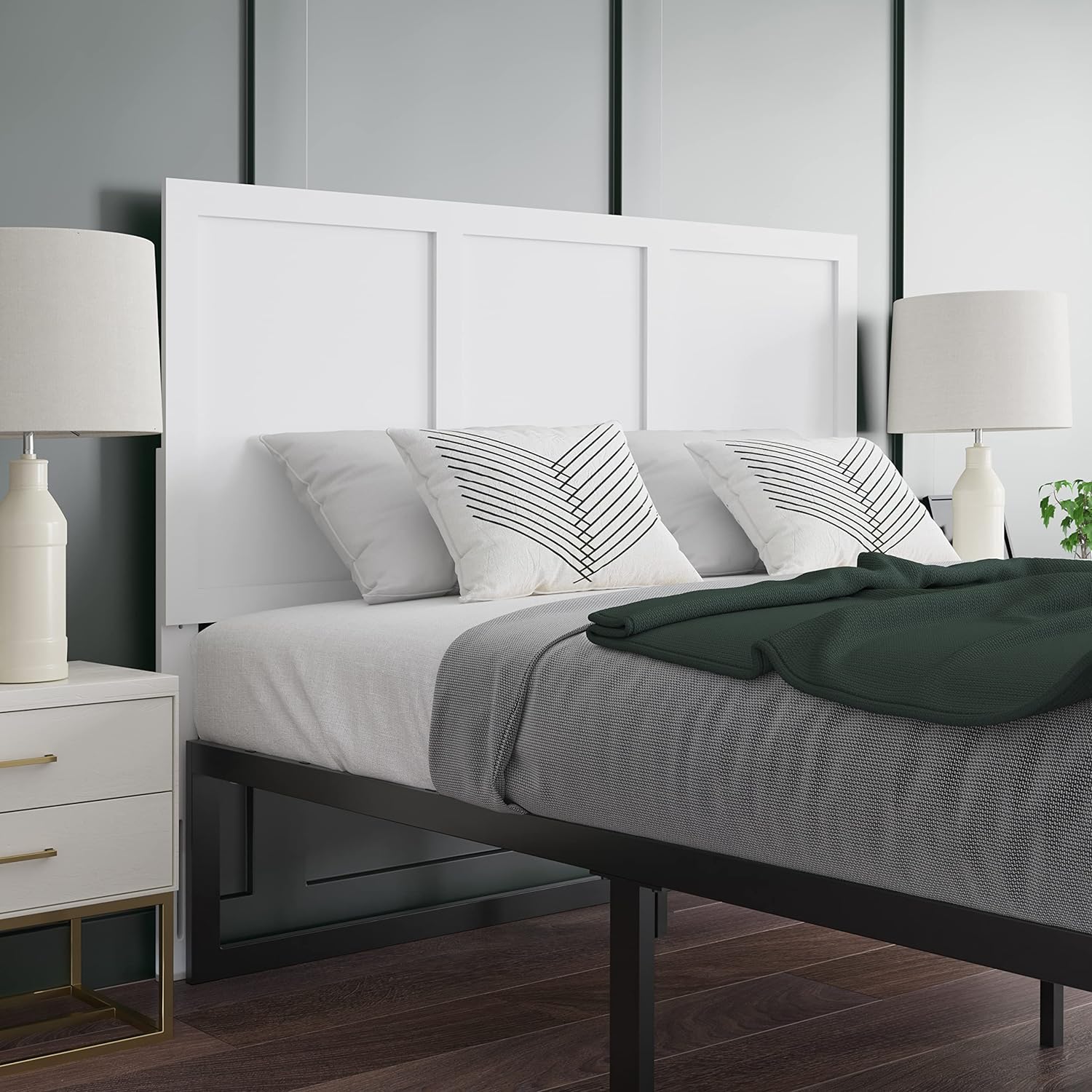 Omar Full Size Three Panel Wooden Adjustable Headboard In White