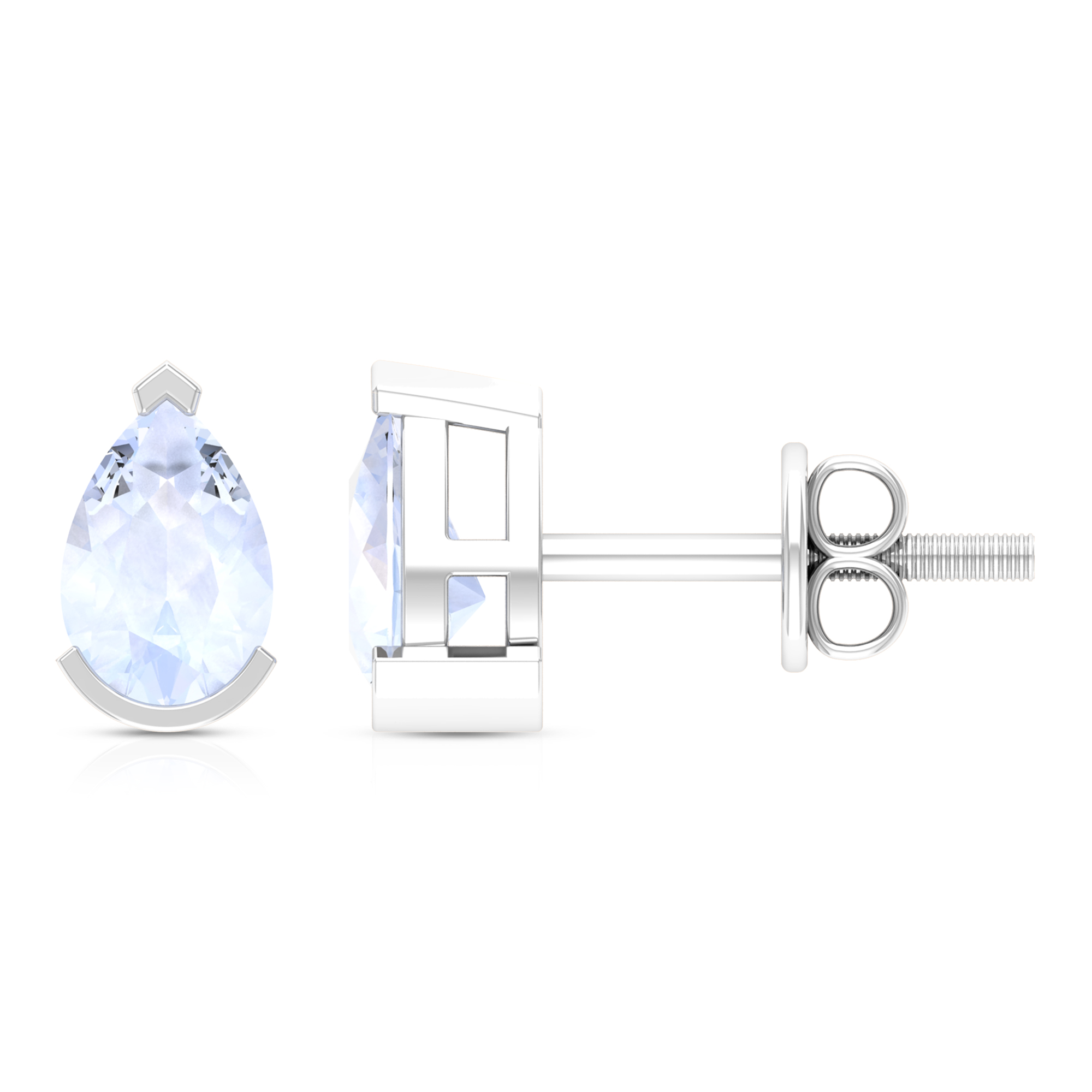 Half Bezel Set Moonstone Solitaire Stud Earrings (1.75 CT, AAA Grade), 925 Sterling Silver