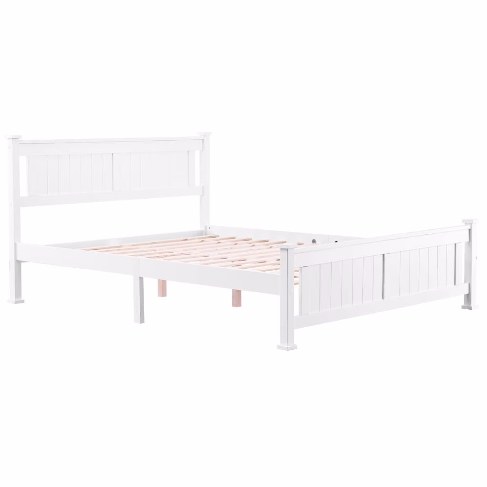 UBesGoo White Wood Hardwood Slats Platform Bed,with Headboard for Bedroom,Full