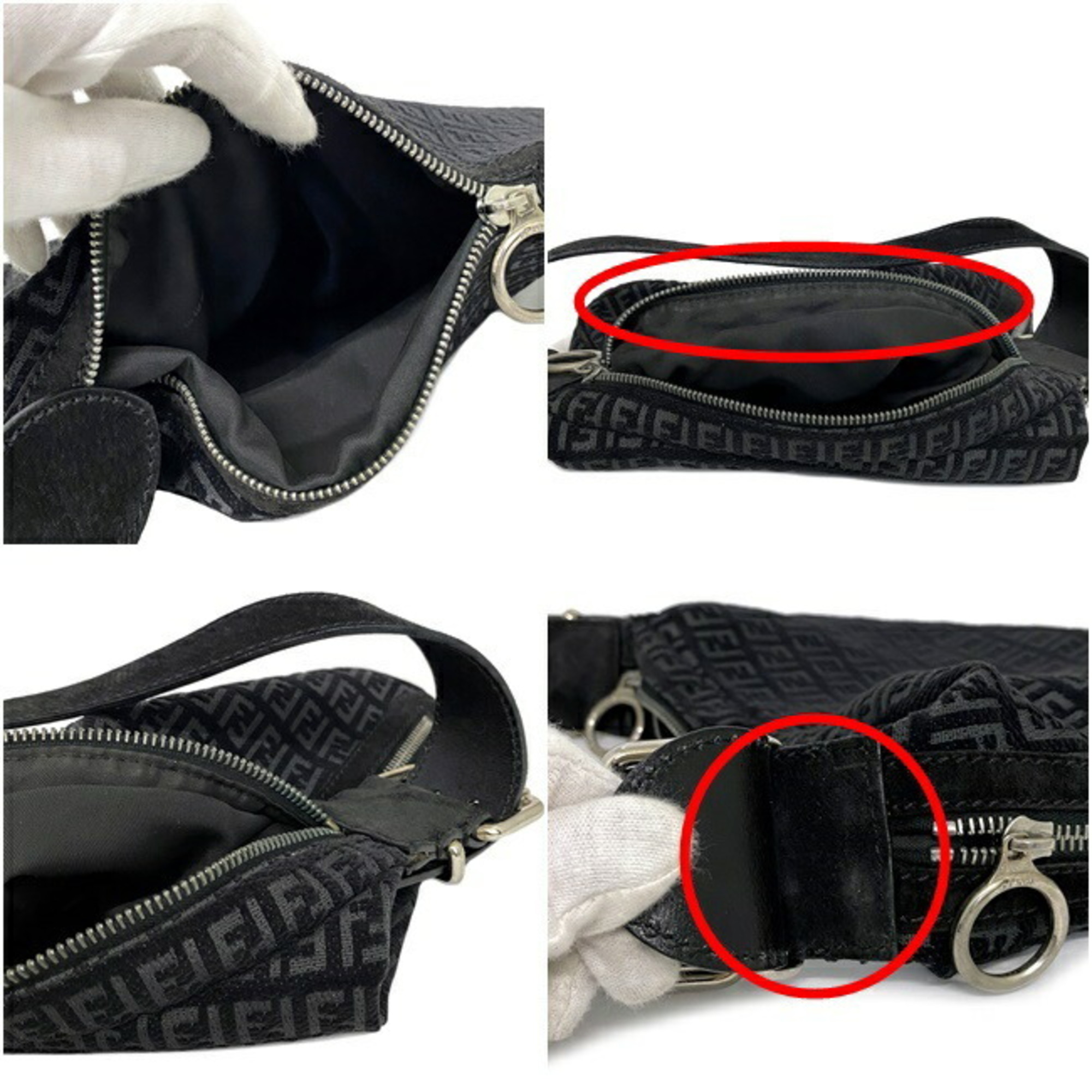 Pre-Owned Fendi One Shoulder Bag Black Silver Zucca Suede Leather FENDI Handbag Women's (Good)