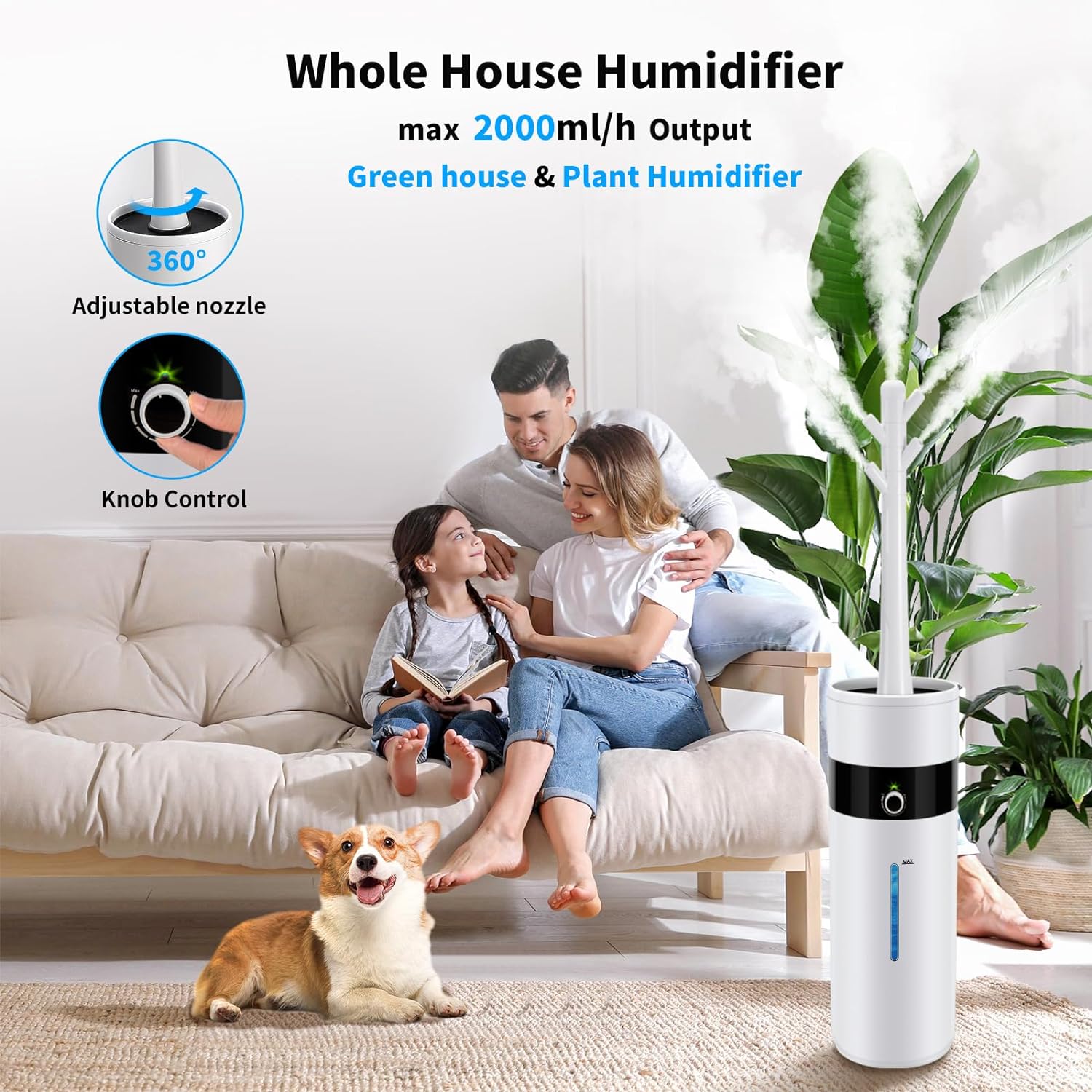 Tower Humidifiers for Large Room 1000 sq ft, 18L 4.76Gal Topfill Air Humidifier with 360° Nozzle for Baby Plant Yoga Home Office Bedroom Greenhouse Warehouse