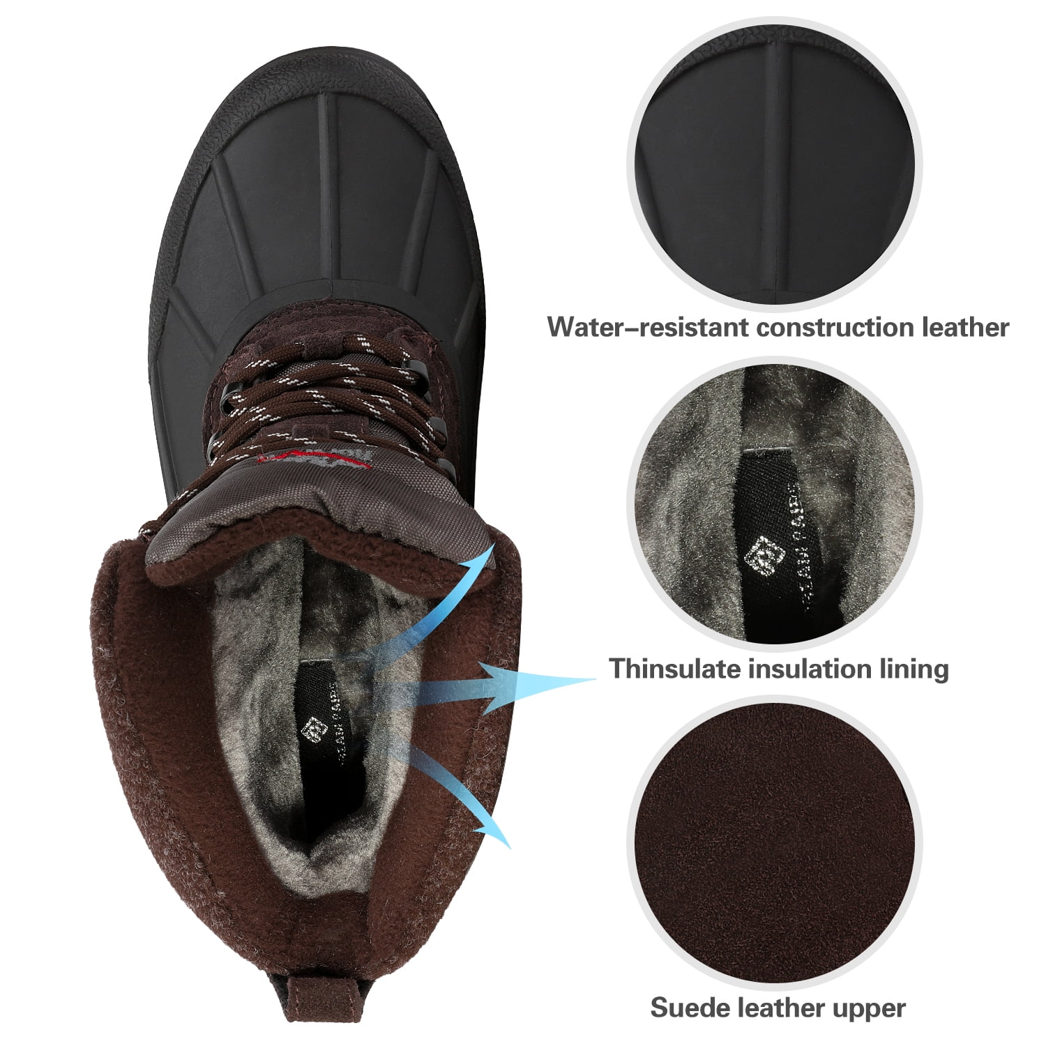 NORTIV 8 Mens Winter Insulated Waterproof Snow boots Rugged Winter Outdoor Hiking Boots Men's Work Boots TERREX-1M BROWN Size 7