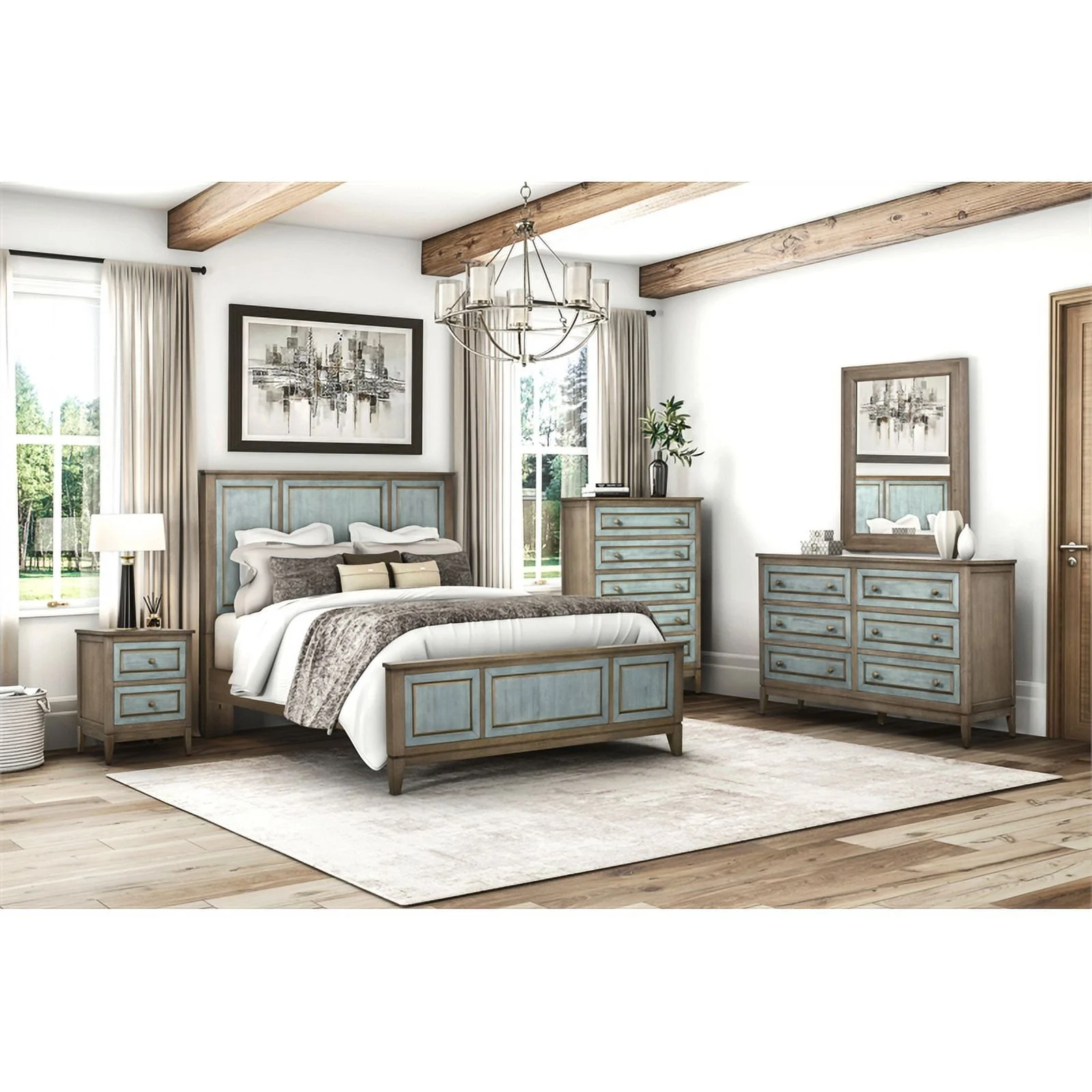 Sanibel Blue Grey Solid Wood Coastal Modern Queen Headboard