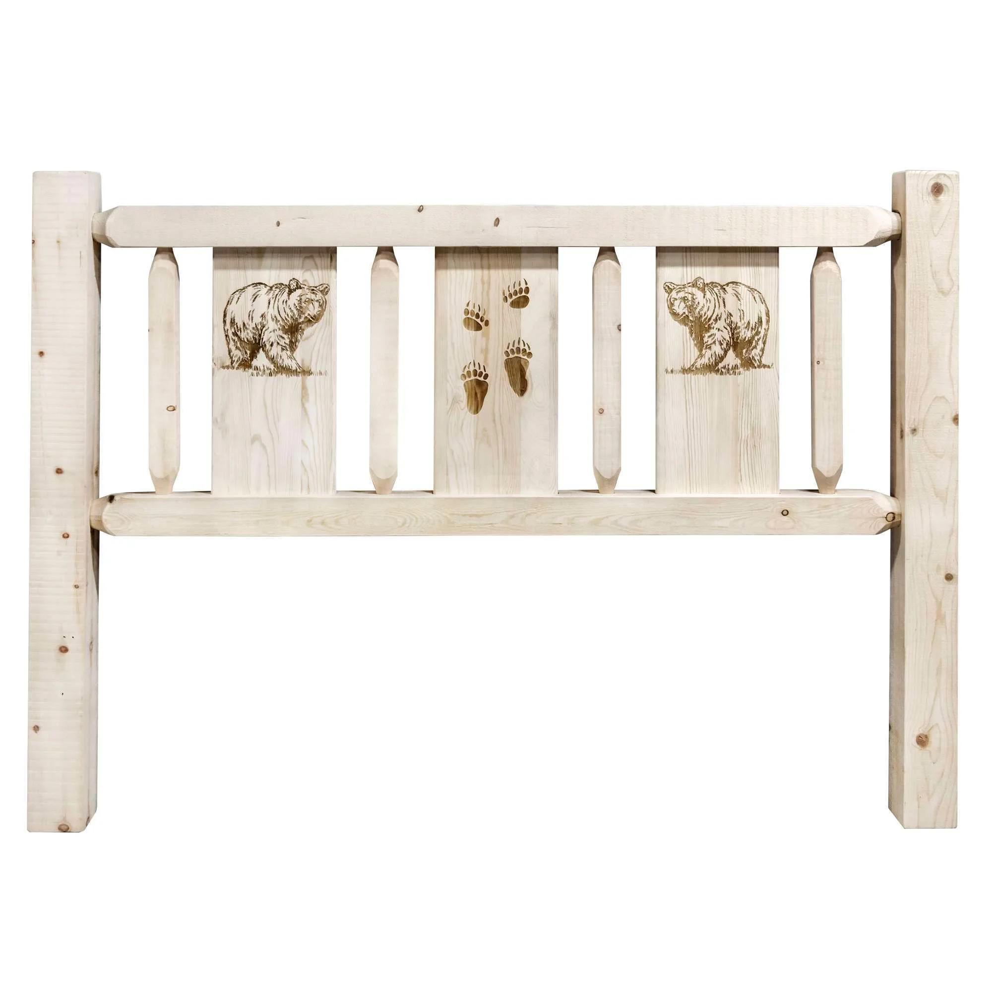 Homestead Collection Twin Headboard w/ Laser Engraved Bear Design, Ready to Finish
