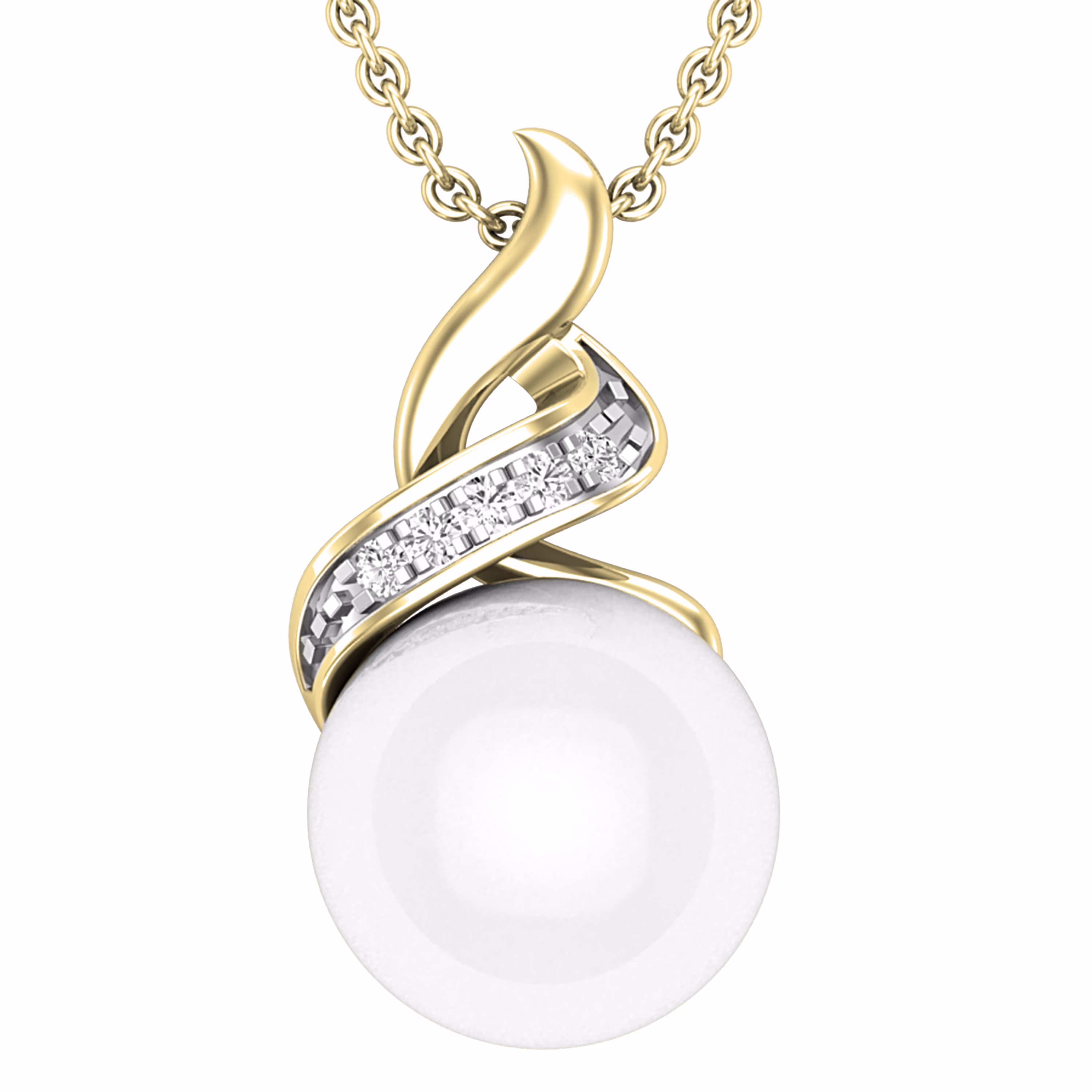 Dazzlingrock Collection Round 9mm Cultured Freshwater Pearl & White Diamond Accent Crossover Pendant for Women with 18 Inch Gold Chain (0.03 ctw, Color I-J, Clarity I2-I3) in 10K Yellow Gold