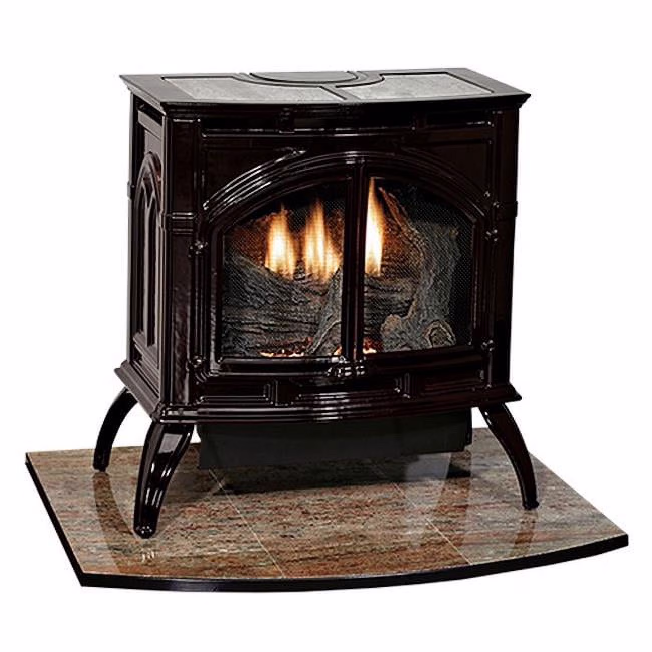 Heritage Millivolt Cast Iron Contour Burner & Log Set, Matte Black - Liquid Propane