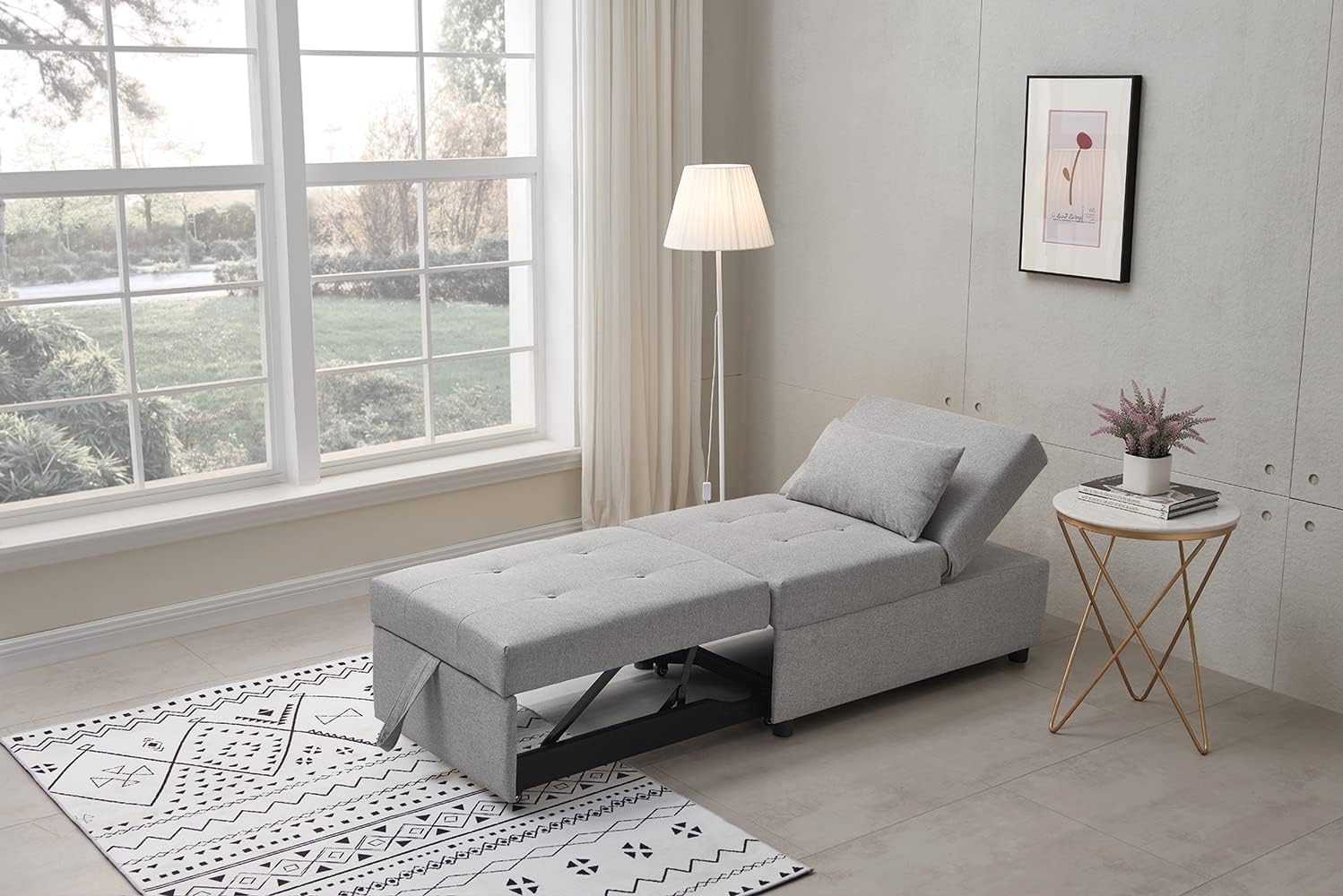 MultiFunction Ottoman, Sofa Bed Sleeper, Convertible Chair, Light Grey