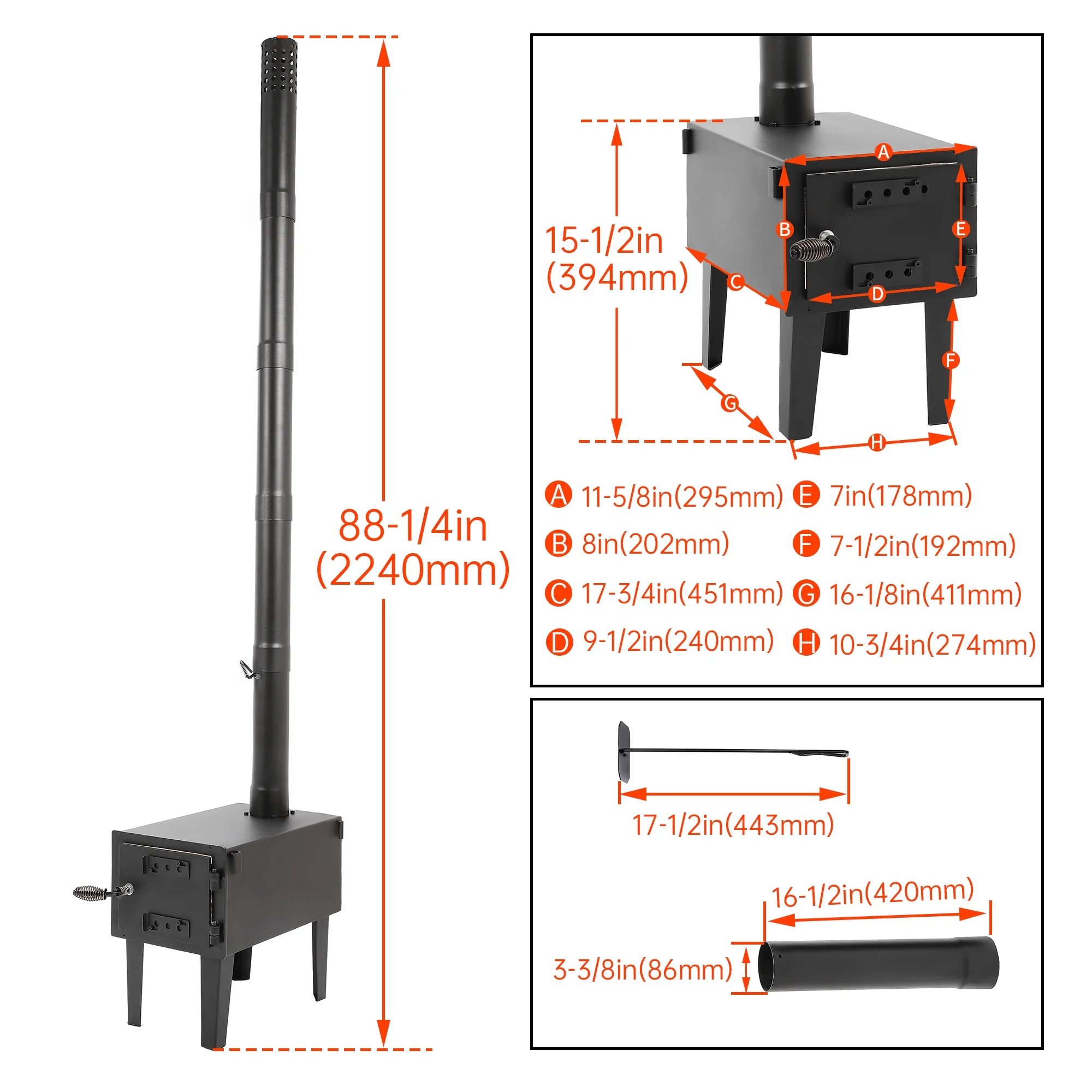 Kojem Wood Burning Stove Tent Camping Stove for Outdoor Cooking Fishing Hiking Travel Portable Heater with Storable Chimney Pipes