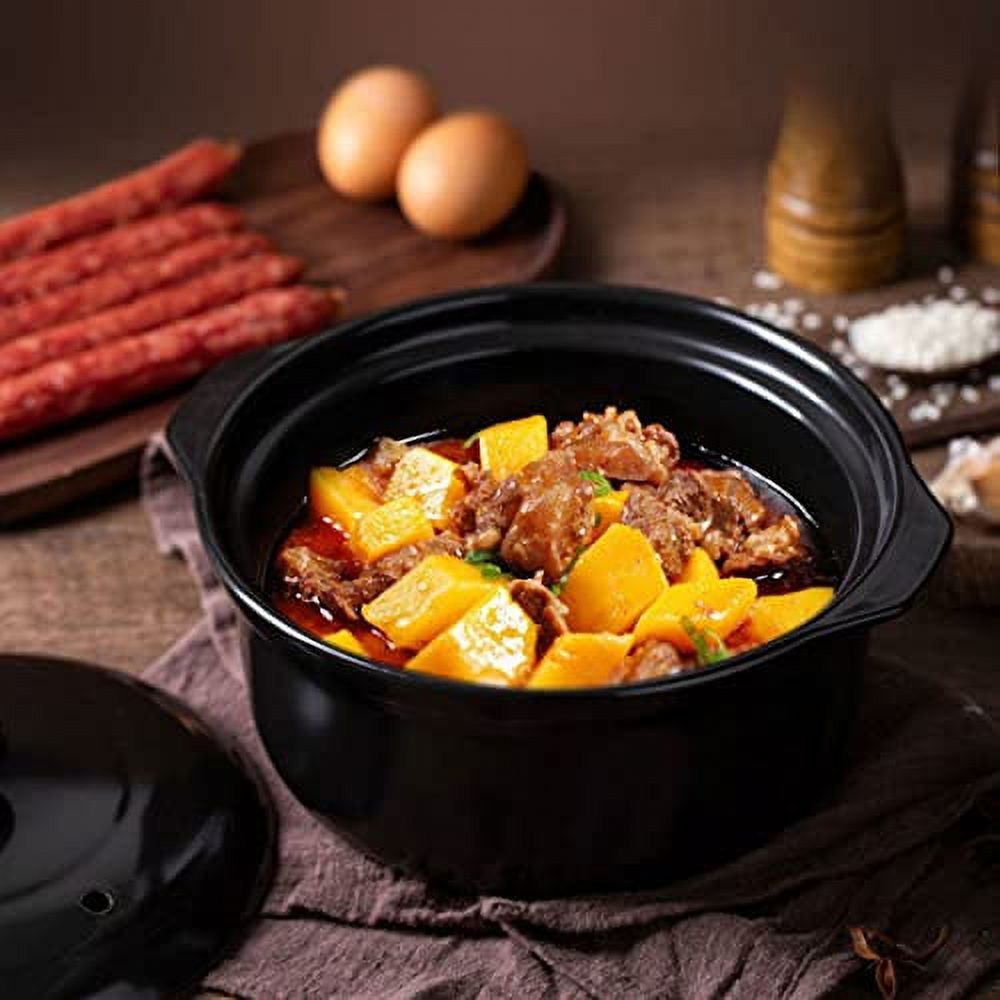 Zhchsh 3 Quart Ceramic Casserole Dish with Glass Lid Clear Large Deep Dual Handles Black