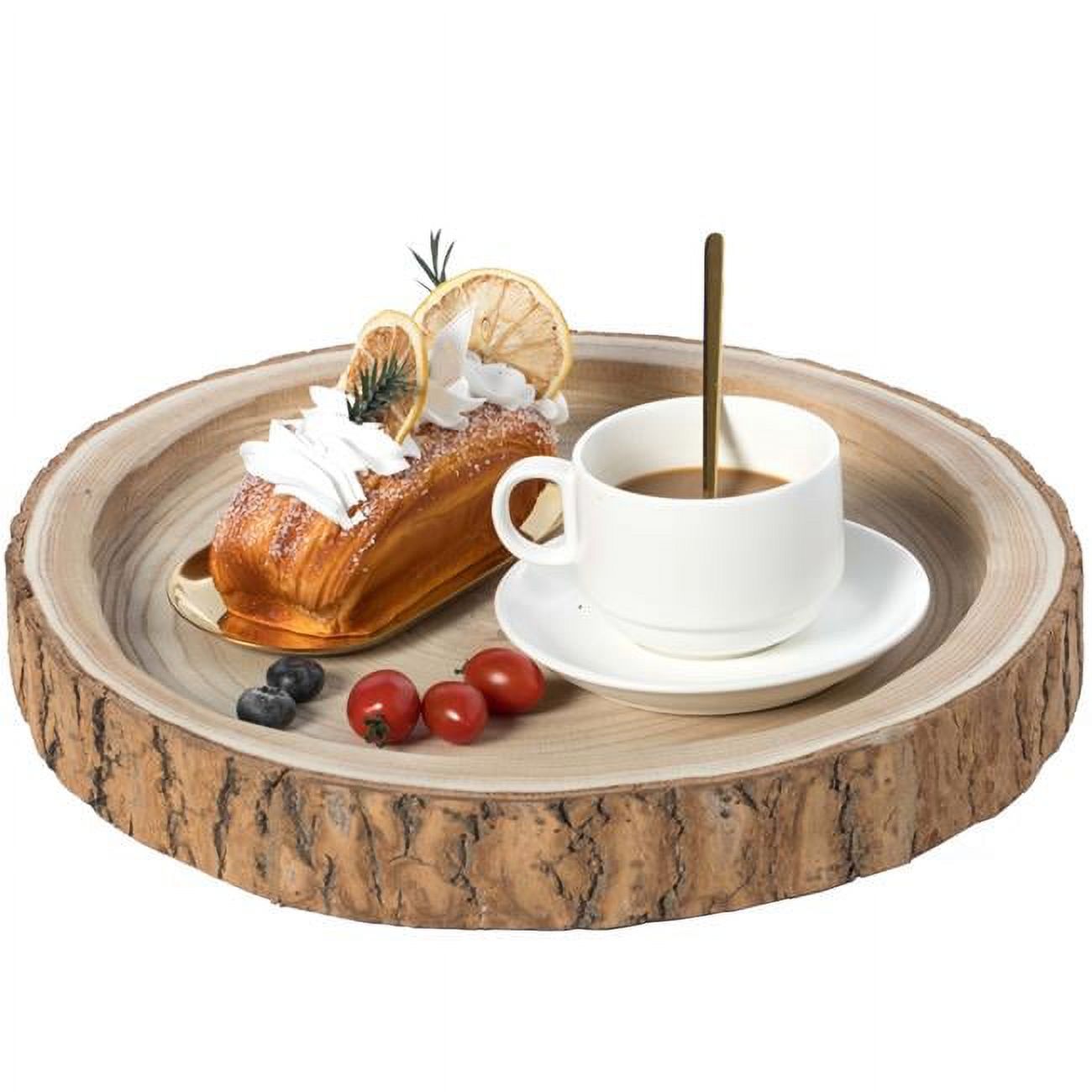 2 x 14 x 14 in. Wood Tree Bark Indented Display Tray Serving Plate Platter Charger, Brown