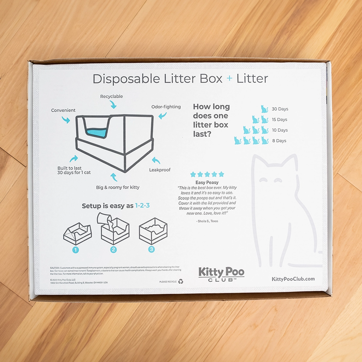 Kitty Poo Club's Eco-Friendly Open Top Cat Litter Box: Large Recyclable Solution with Premium Clay Litter