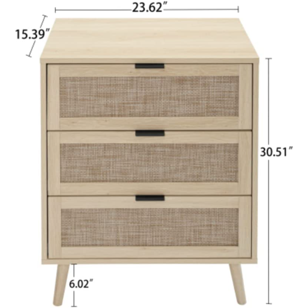 Natural Rattan with 3 Drawers Dressing Table, Suitable for Bedroom, Living Room, Study