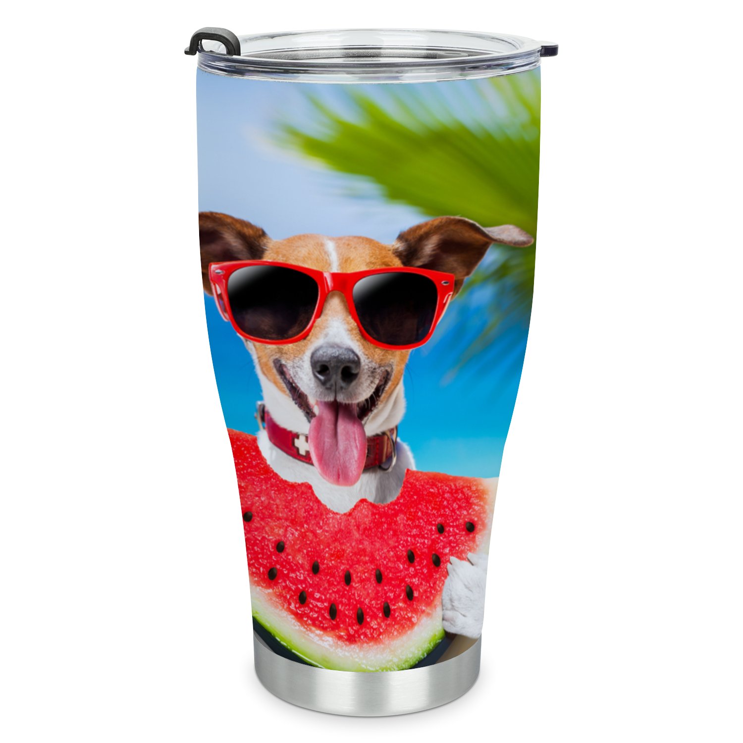 Hidove Stainless Steel Tumbler, Jack Russell Dog on Hammock at the Beach 30oz Leak Proof & Stainless Steel Bottle for Hot & Cold Drinks - Coffee Travel Mug, Water Metal Canteen, Thermal Cup