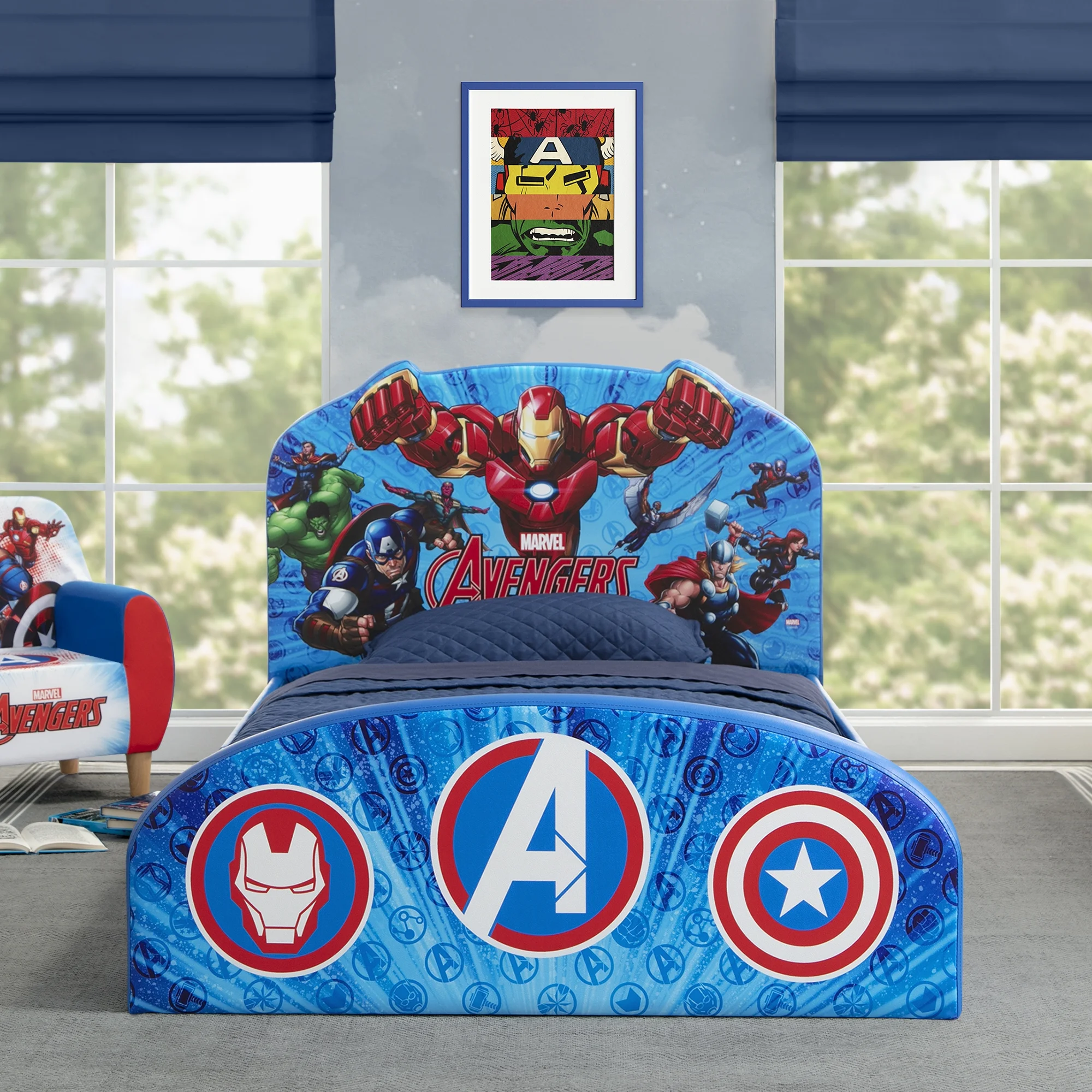 Marvel Avengers Upholstered Twin Bed by Delta Children, Blue