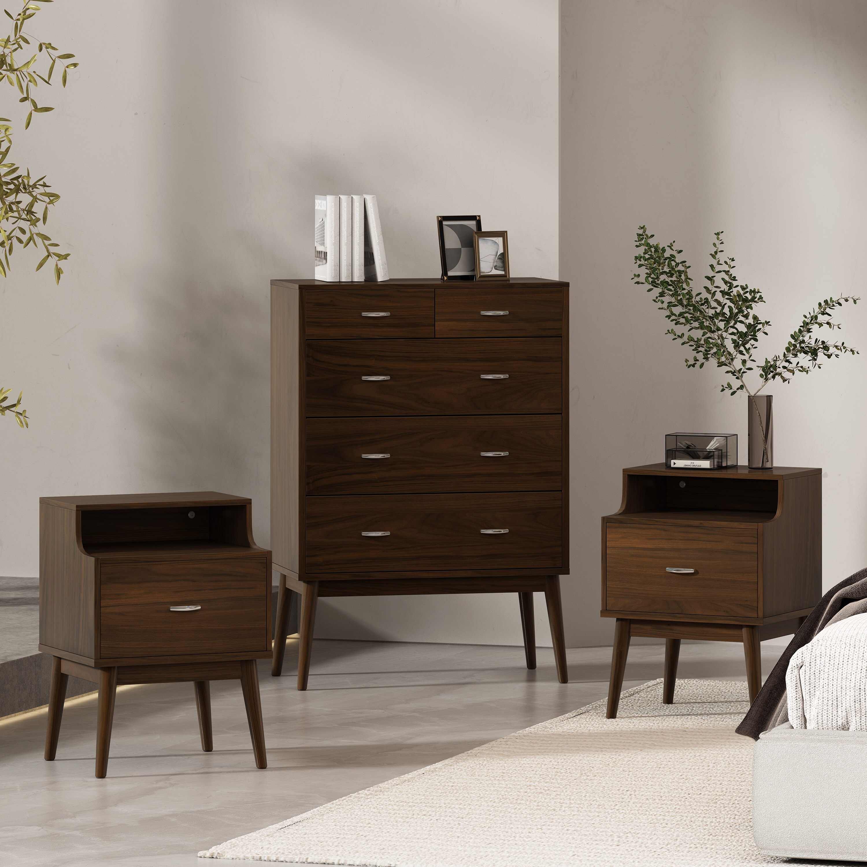 Christopher Knight Home Curtisian 3 Piece 5 Drawer Dresser and Nightstand Bedroom Set by  Black