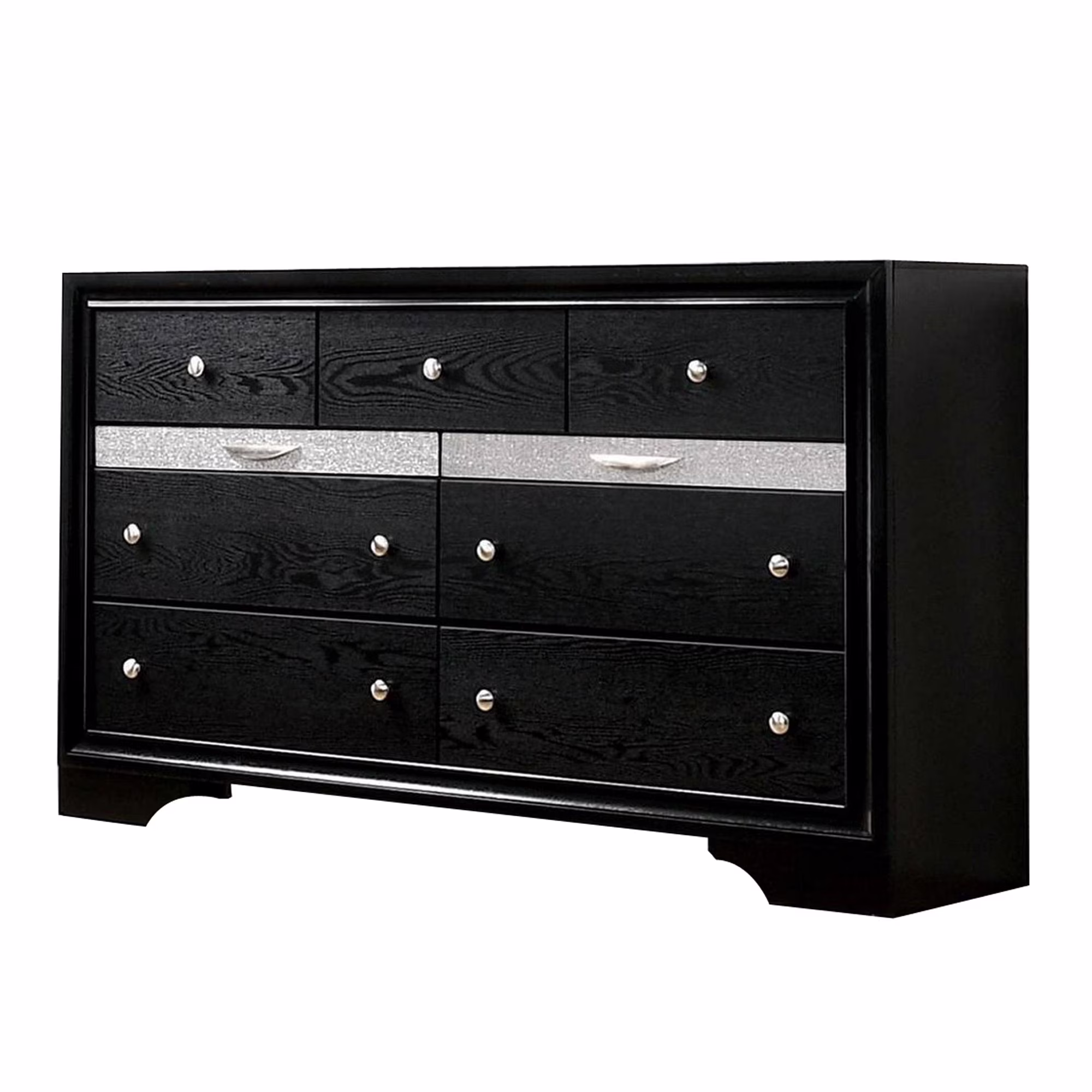 Dresser with Silver Trim Accent and 2 Jewelry Drawer, Black