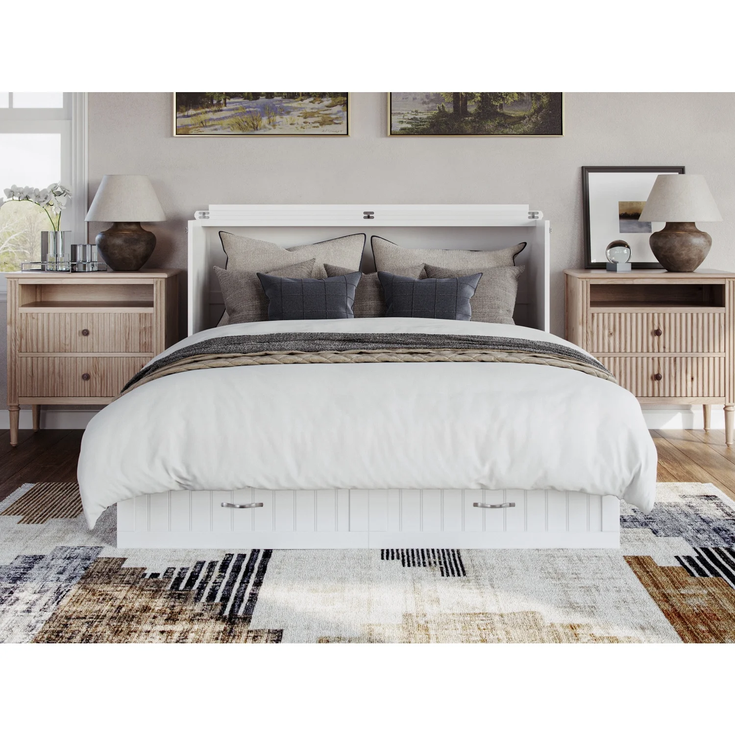 AFI Aspen Queen Solid Wood Murphy Bed Chest with Mattress in White