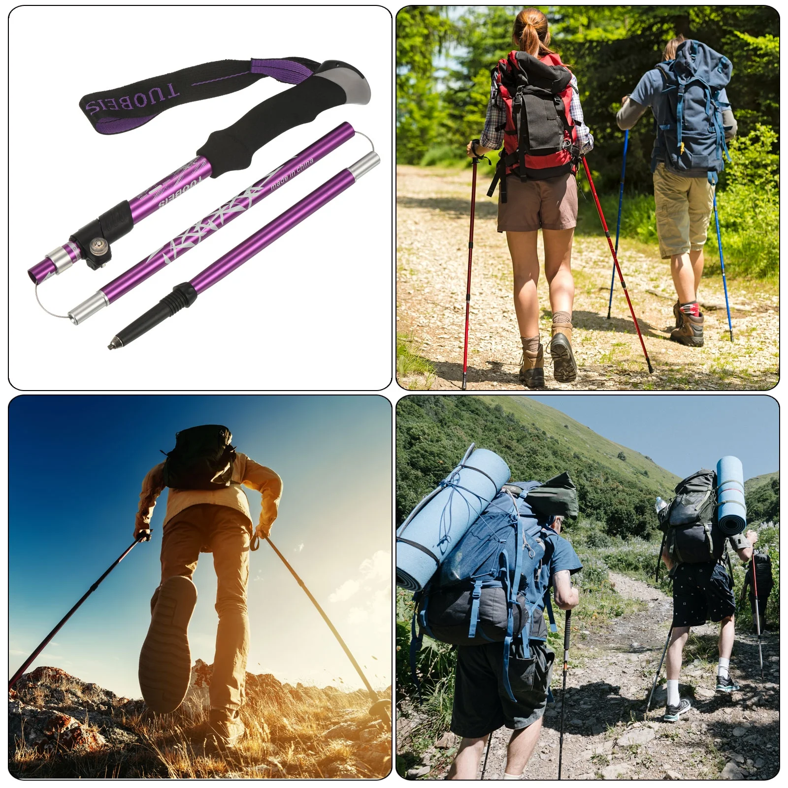 Uxcell Trekking Poles, Collapsible Hiking Pole 43 Inch with Mud Basket, 2 Pack Purple