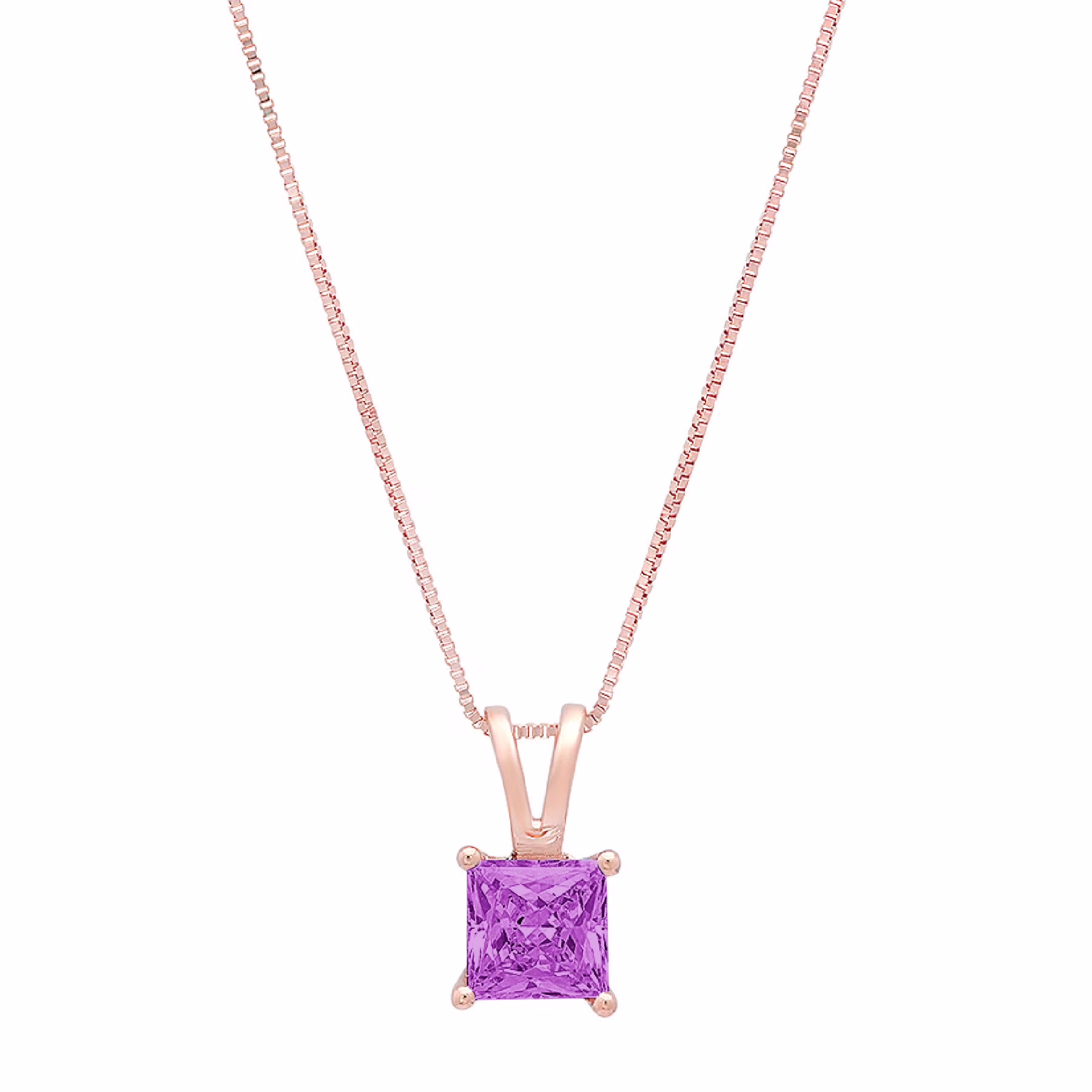 2.0 ct Brilliant Princess Cut Solitaire Simulated Alexandrite 18K Rose Gold Pendant with 16