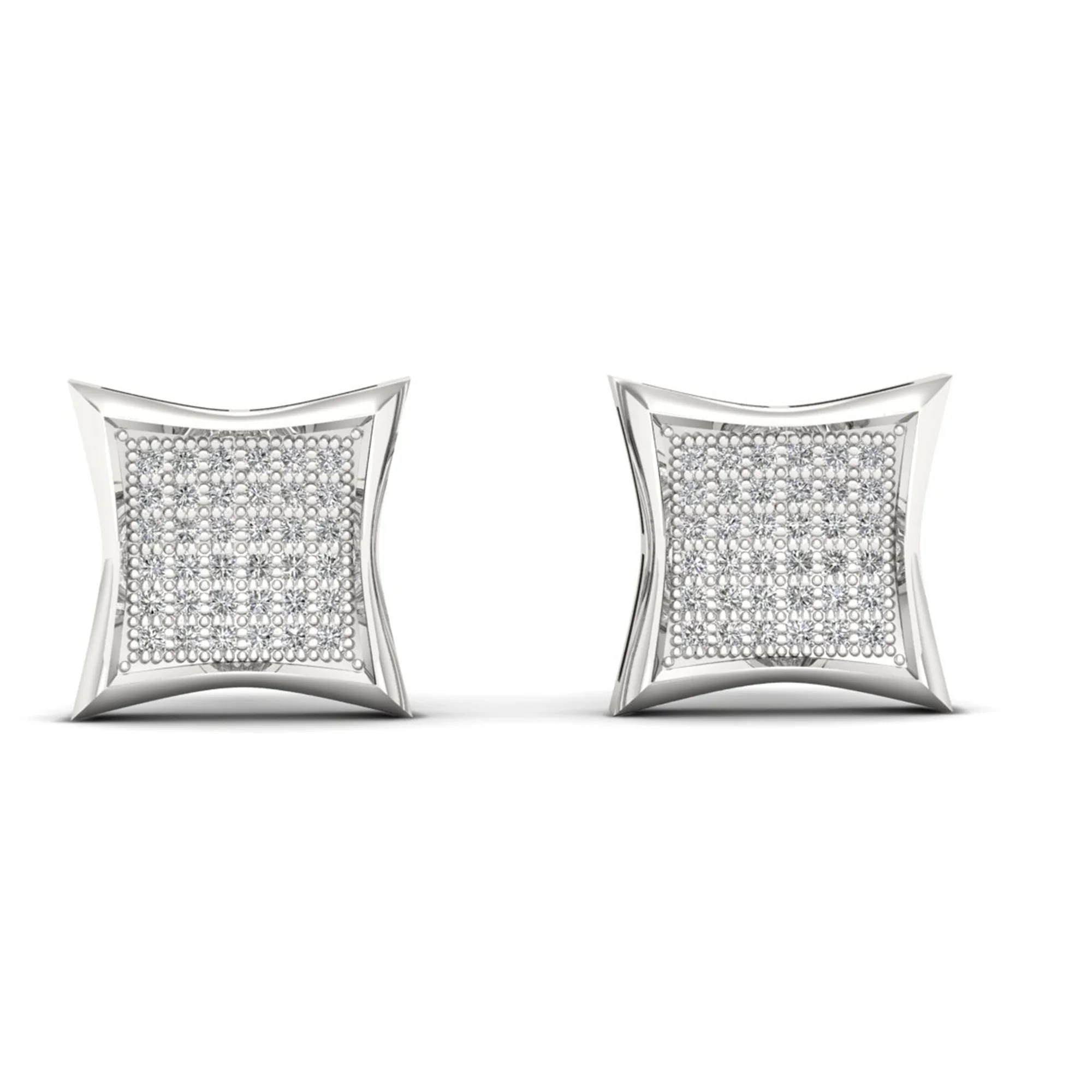 1/4ct TW Diamond 10K White Gold Kite Shape Cluster Stud Earrings