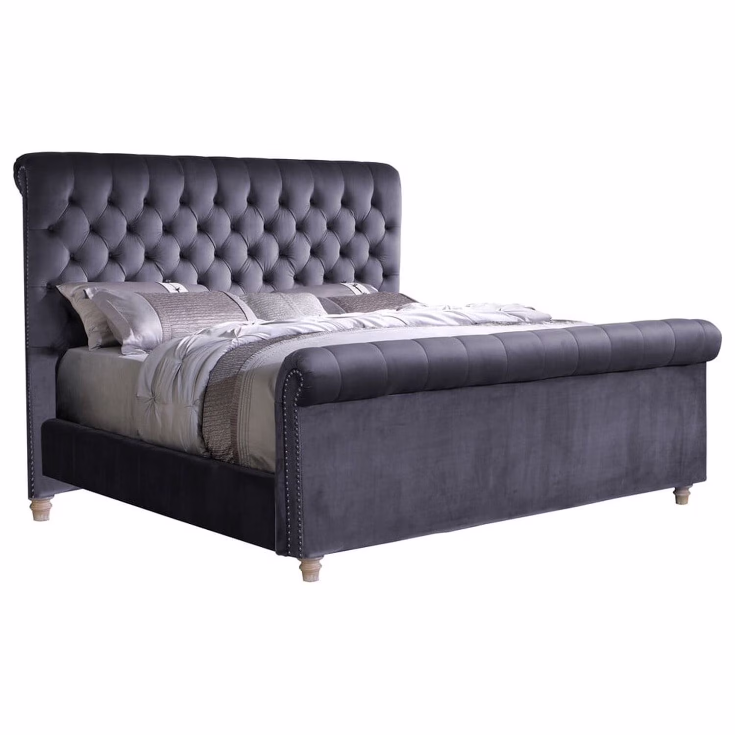 Best Master Furniture Jean-Carrie Upholstered Sleigh Bed, Cal King Grey Velvet
