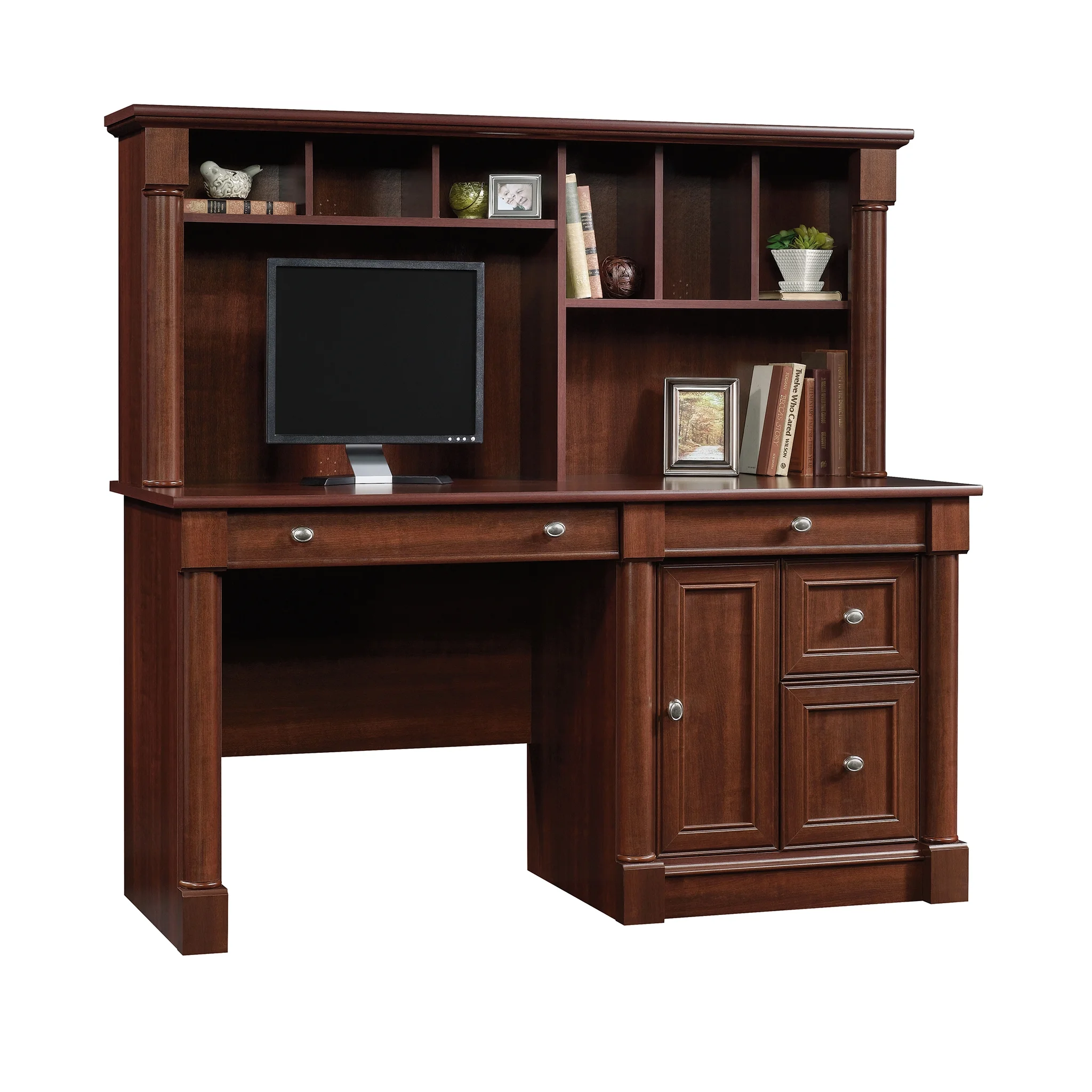 Sauder Palladia Computer Desk And Hutch, Select Cherry Finish