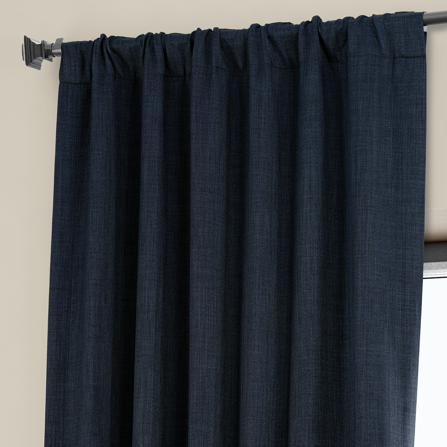 Nightfall Navy Faux Linen Room Darkening Curtain (1 Panel), Nightfall Navy, 50W X 96L