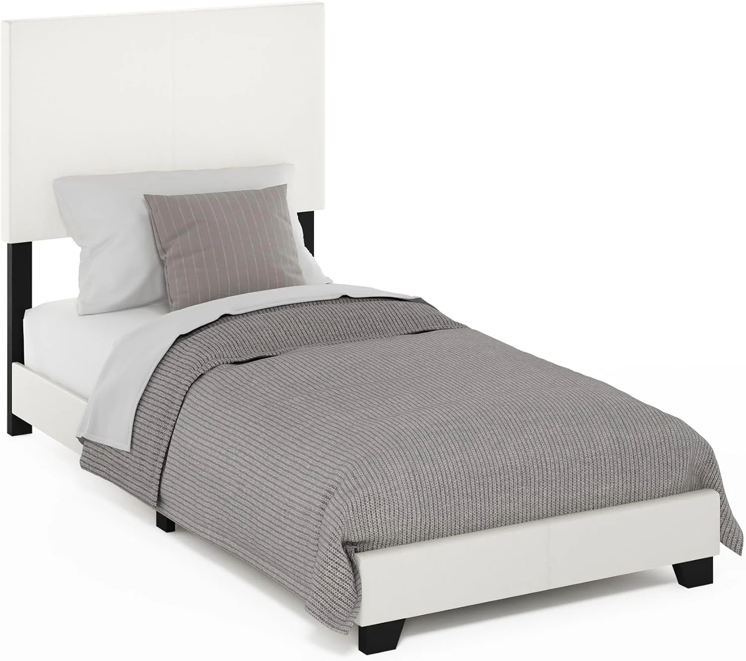 Pessac Upholstered Bed Frame, White PU Leather, XL