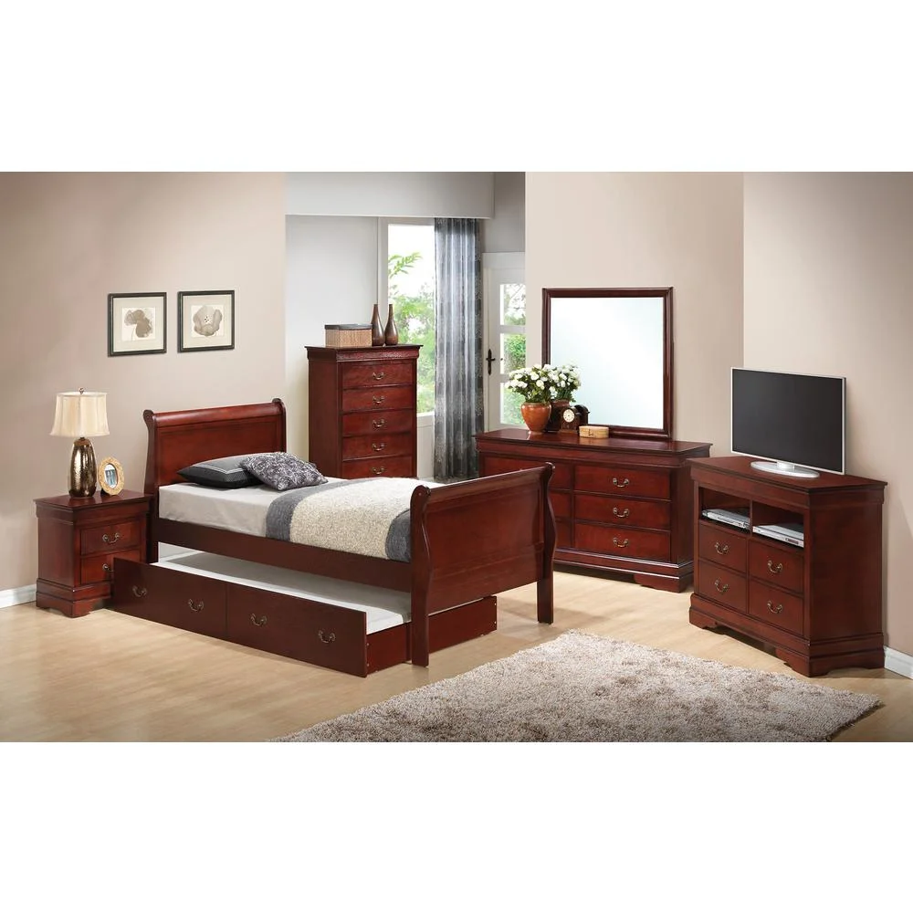 Passion Furniture Louis Philippe Cherry Twin Trundle Bed with Trundle