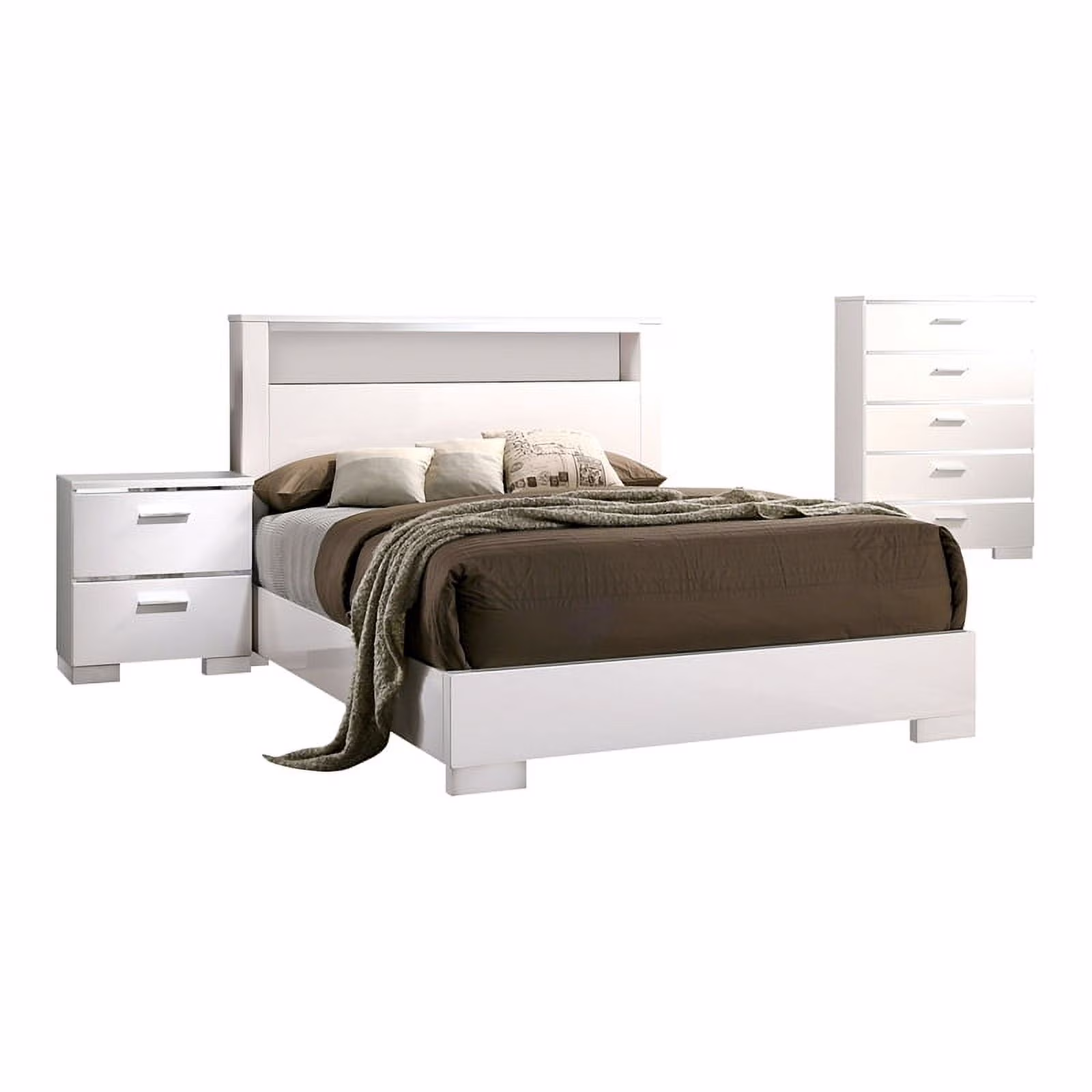 FOA Quaker Modern 3-Piece White Wood Bedroom Set - Queen + Nightstand + Chest