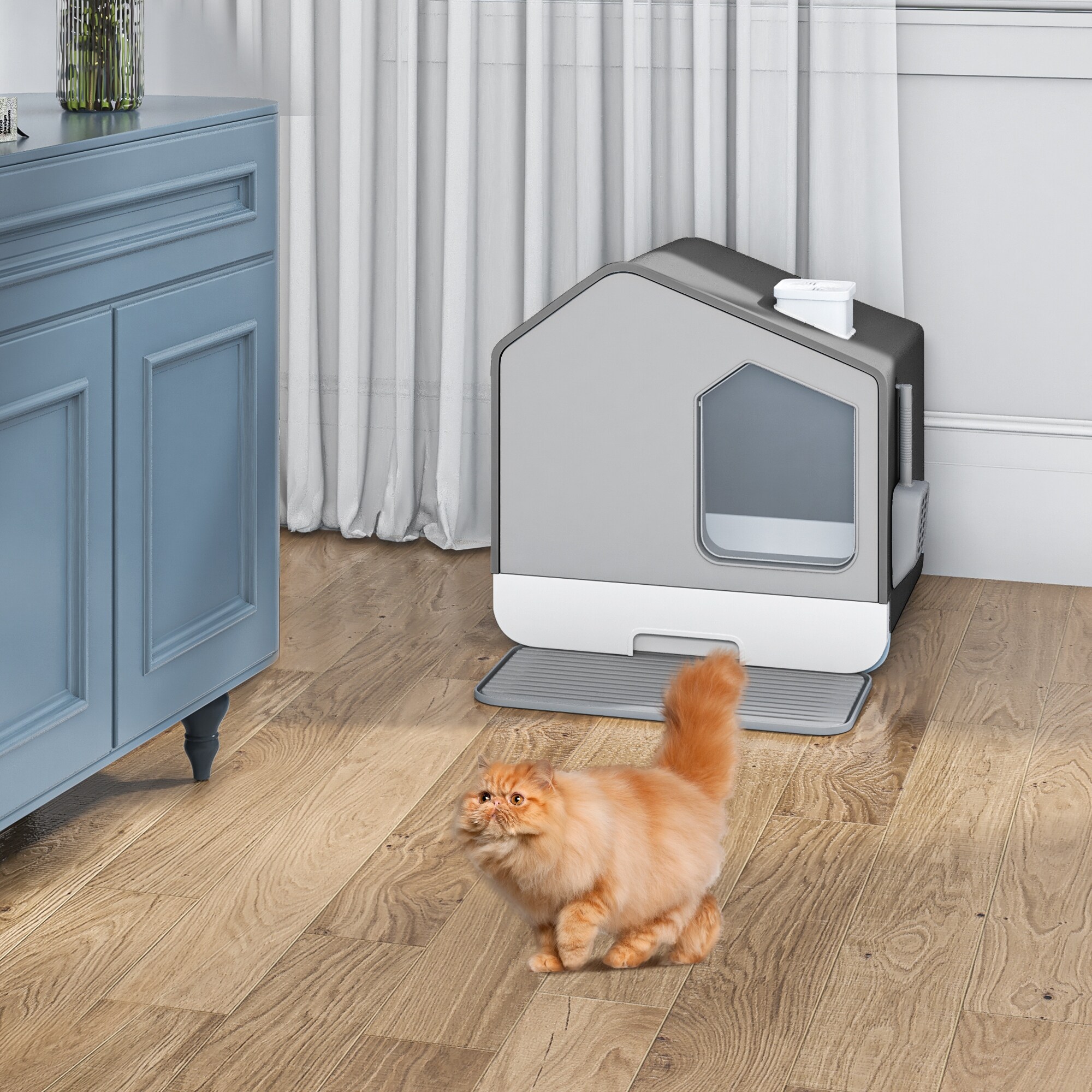 Warranty Company Moasis House-Like Cat Litter Box with Pads Grey