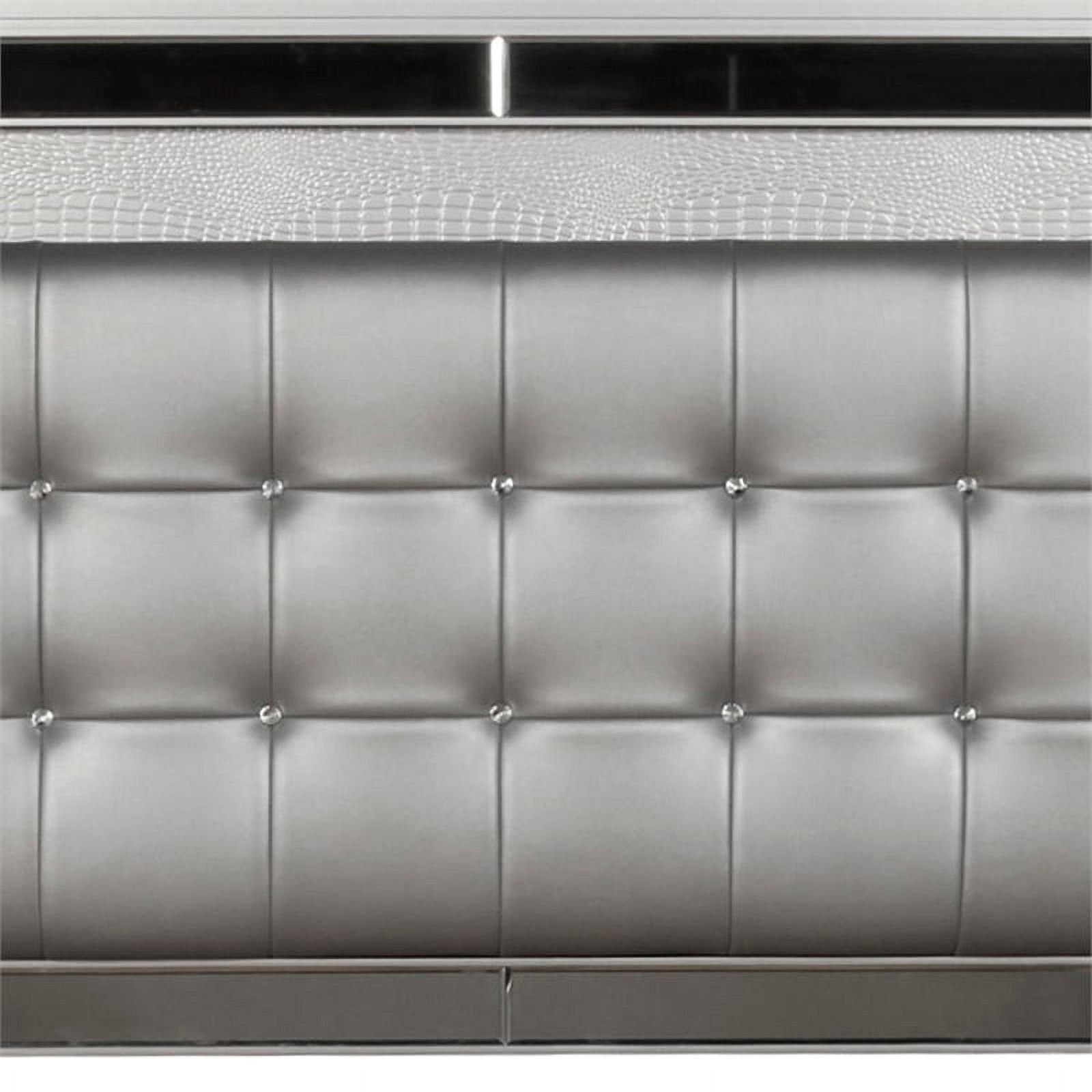 Benjara Contemporary King Size Wood Headboard with LED and Mirror Trim-Color:Silver