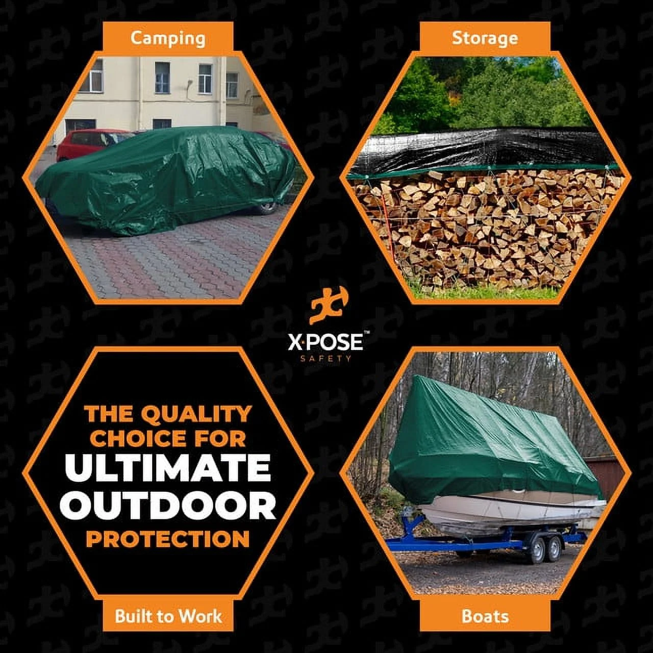 Heavy Duty Poly Tarp 20 Feet x 25 Feet 10 Mil Thick Waterproof, UV Blocking Protective Cover - Reversible Green and Black - Laminated Coating - Rustproof Grommets - by Xpose Safety