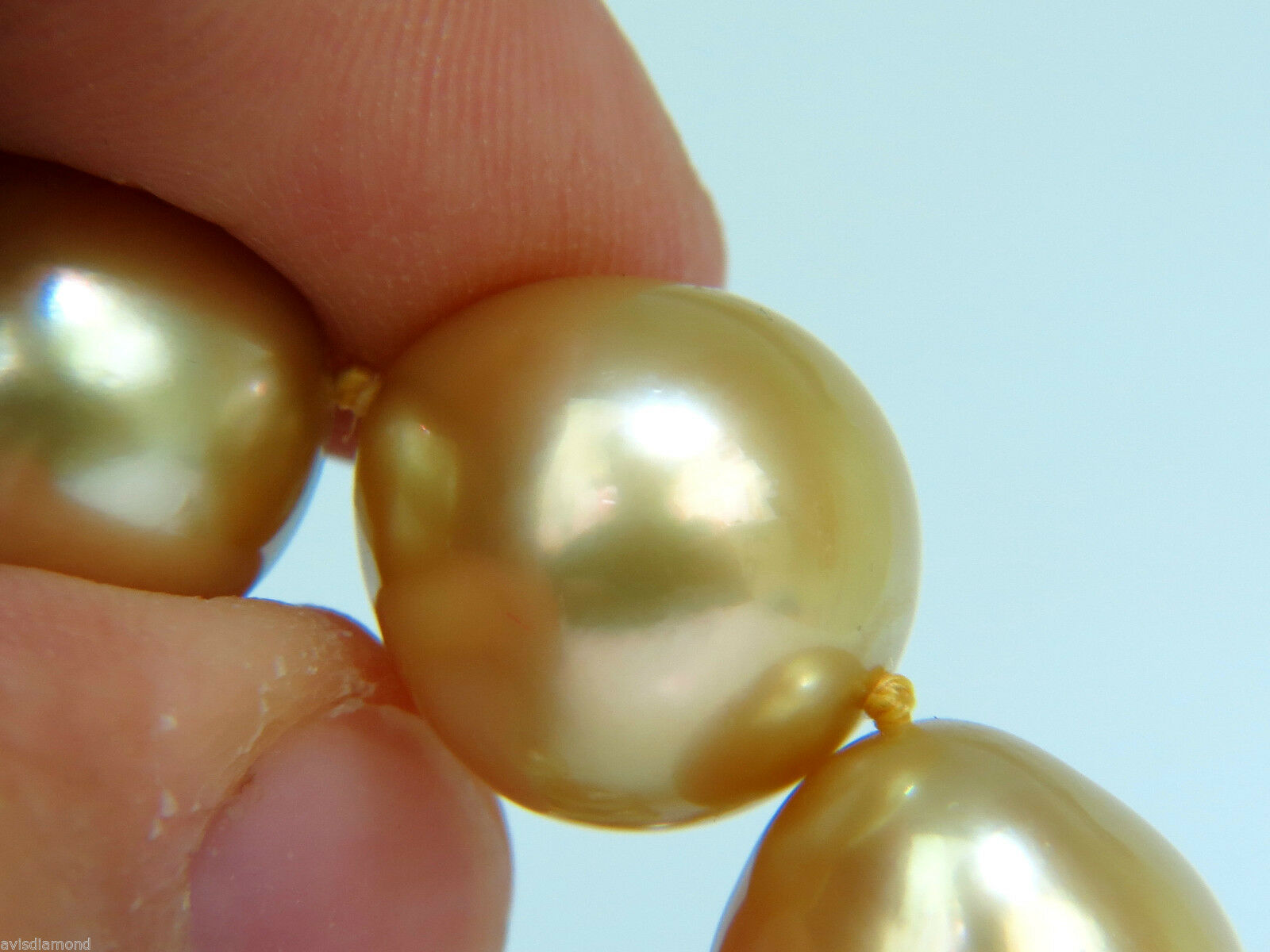 18KT 13M NATURAL SOUTH SEA YELLOW PEARLS NECKLACE .50CT DIAMOND CLASP