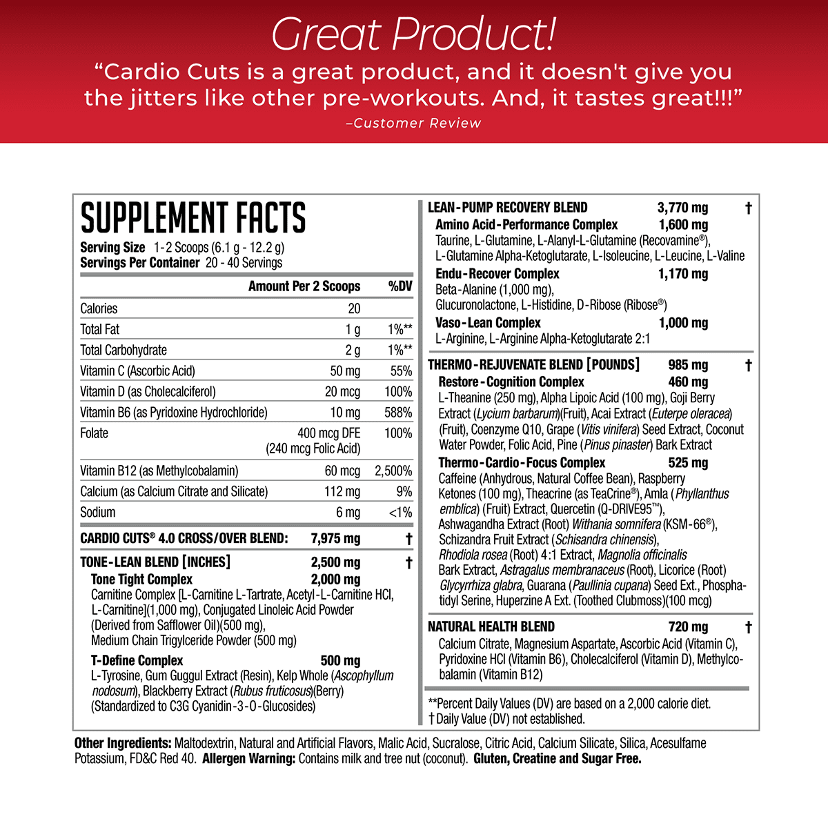 NDS Nutrition Cardio Cuts 4.0 Pre Workout Supplement - Advanced Weight Loss and Pre Cardio Formula with L-Carnitine, CLA, MCTs, L-Glutamine, and Safflower Oil - Cherry Slsuh (40 Servings)