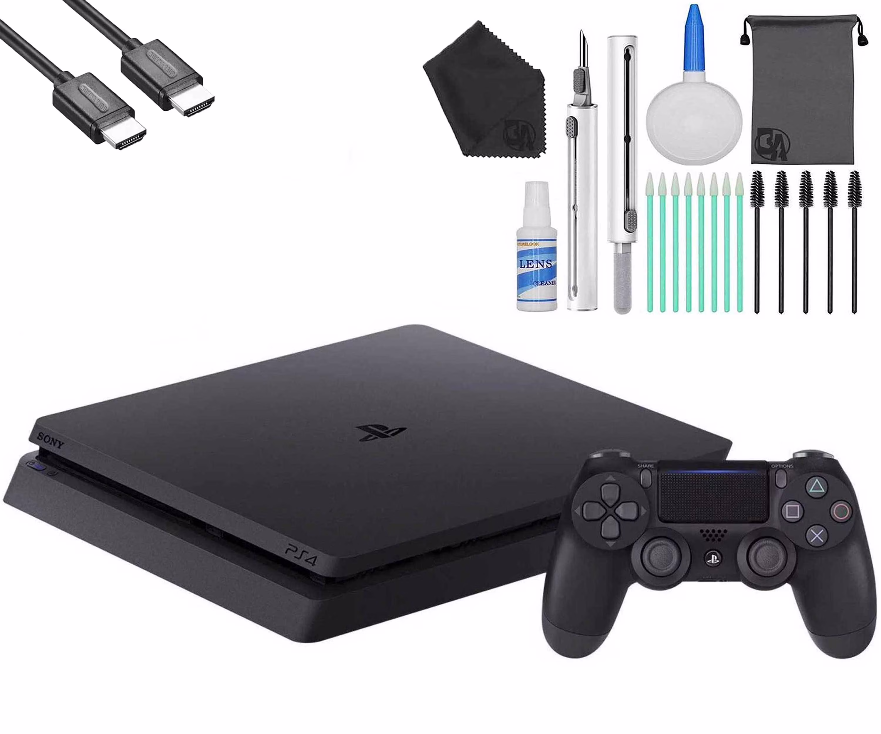 Pre-Owned Sony 2215B PlayStation 4 Slim 1TB Gaming Console Black, HDMI Cable With Cleaning Kit (Refurbished: Like New)
