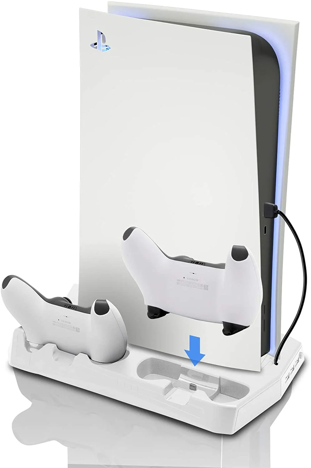 PS5 Cooling Fan Stand, Charger for PS5 Dualsense Wireless Controller, Vertical Stand for PS5 Console, Holder for PS5 Accessories - White