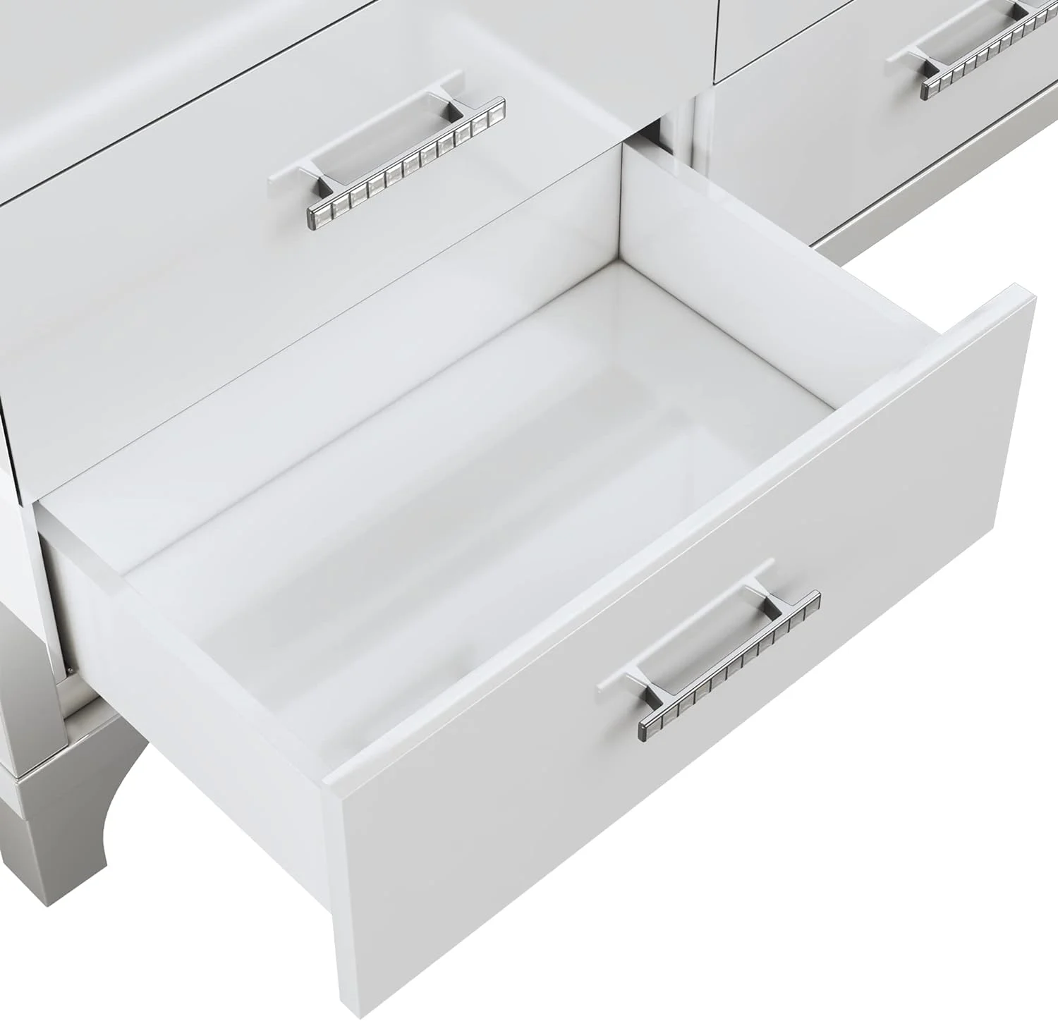 Elegant High Gloss Dresser with Six Drawers, Mirrored Storage Cabinet with Metal Handle, Six-Drawer Dresser, Double Dresser Chest for Living Room