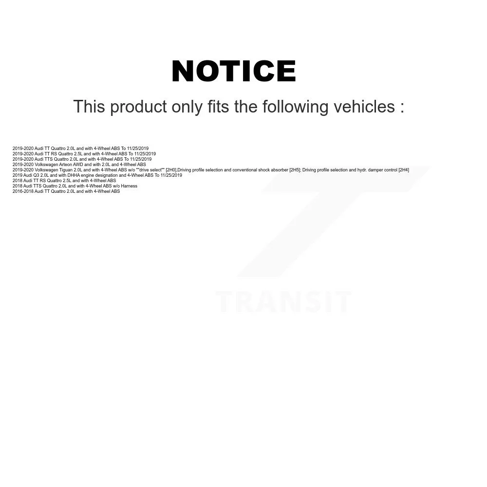 Transit Auto - Front Rear Wheel Hub Bearing And ABS Sensor Kit (8Pc) For Volkswagen Tiguan Audi Q3 TT Quattro Arteon RS TTS K7S-102802