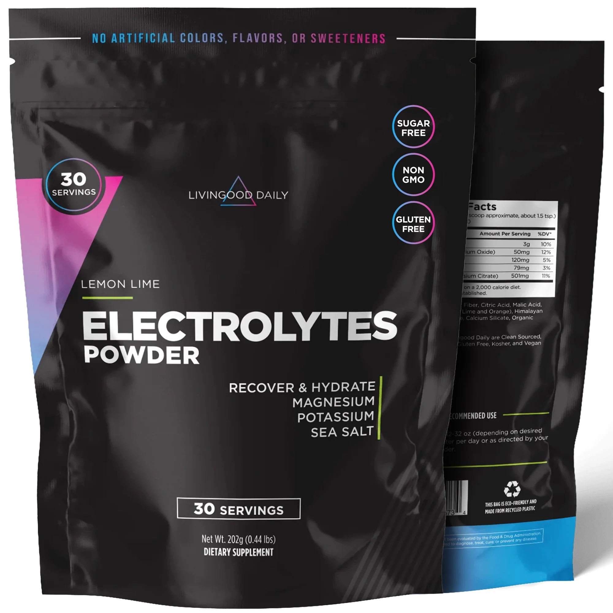 Livingood Daily Electrolyte Powder, Lemon Lime - Sugar-Free Hydration Drink Mix