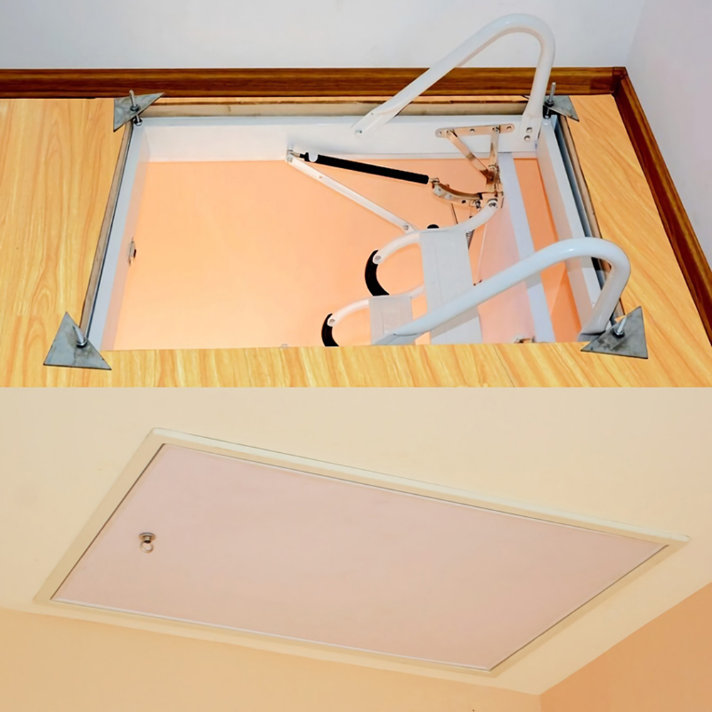 Techtongda Black and White Loft Wall Ladder Stairs Attic Ceiling Ladder Telescopic Folding Ladder 13 Steps Al-Mg Alloy