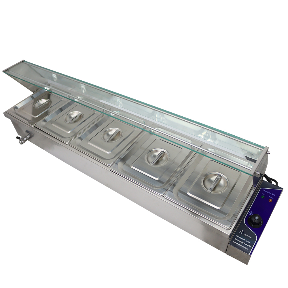TECHTONGDA Buffet Food Warmer Stainless Steel Bain Marie Buffet Countertop 5 Pan Electric Steam Heater 6