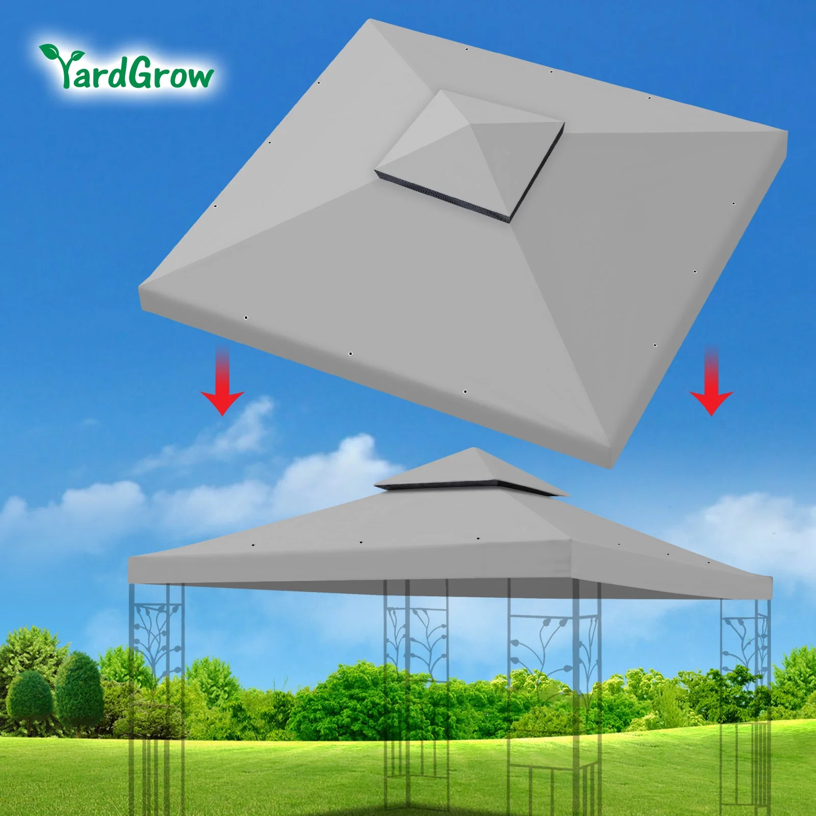 10 x 10 FT Replacement Canopy Top Cover 2-Tiered Patio Sunshade Upgraded UV Protection, Gazebo Tent Canopy Cover ONLY