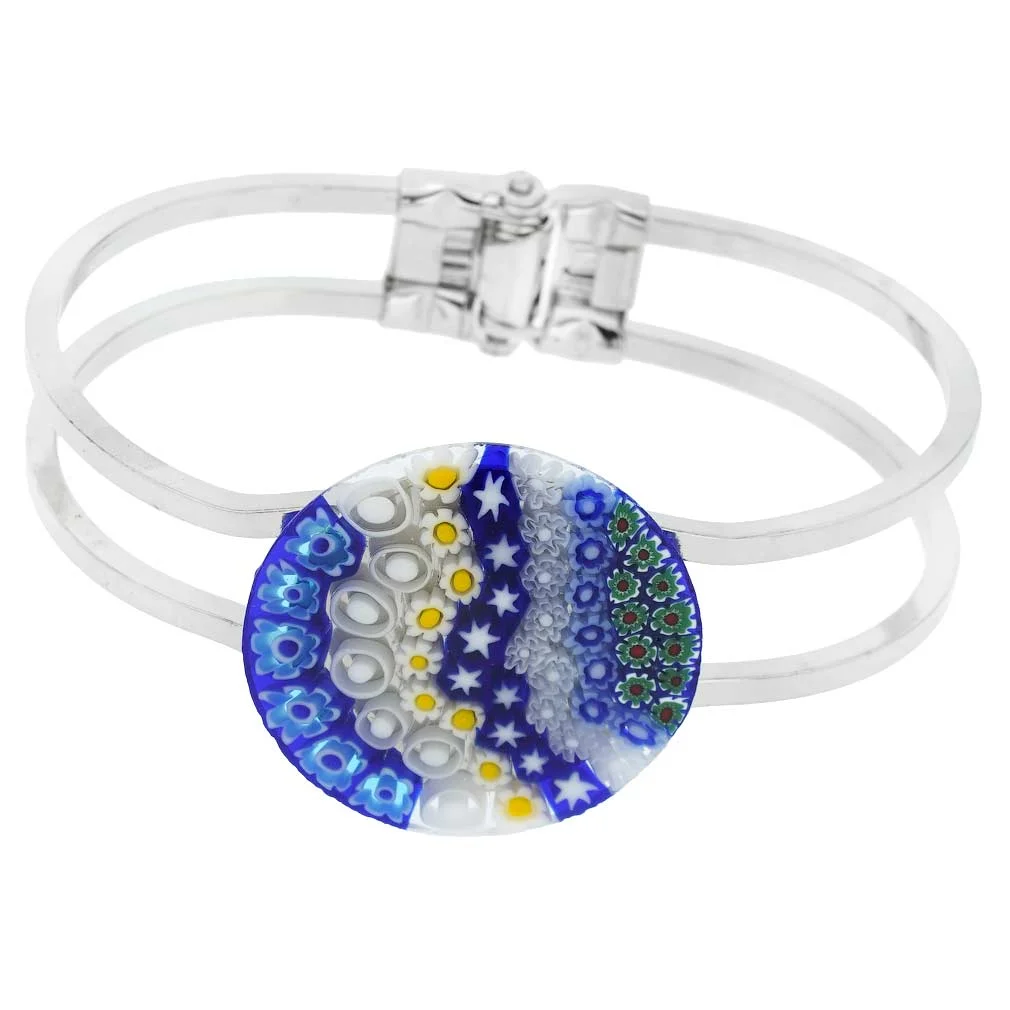 GlassOfVenice Murano Glass Venetian Reflections Metal Bracelet - Blue Millefiori