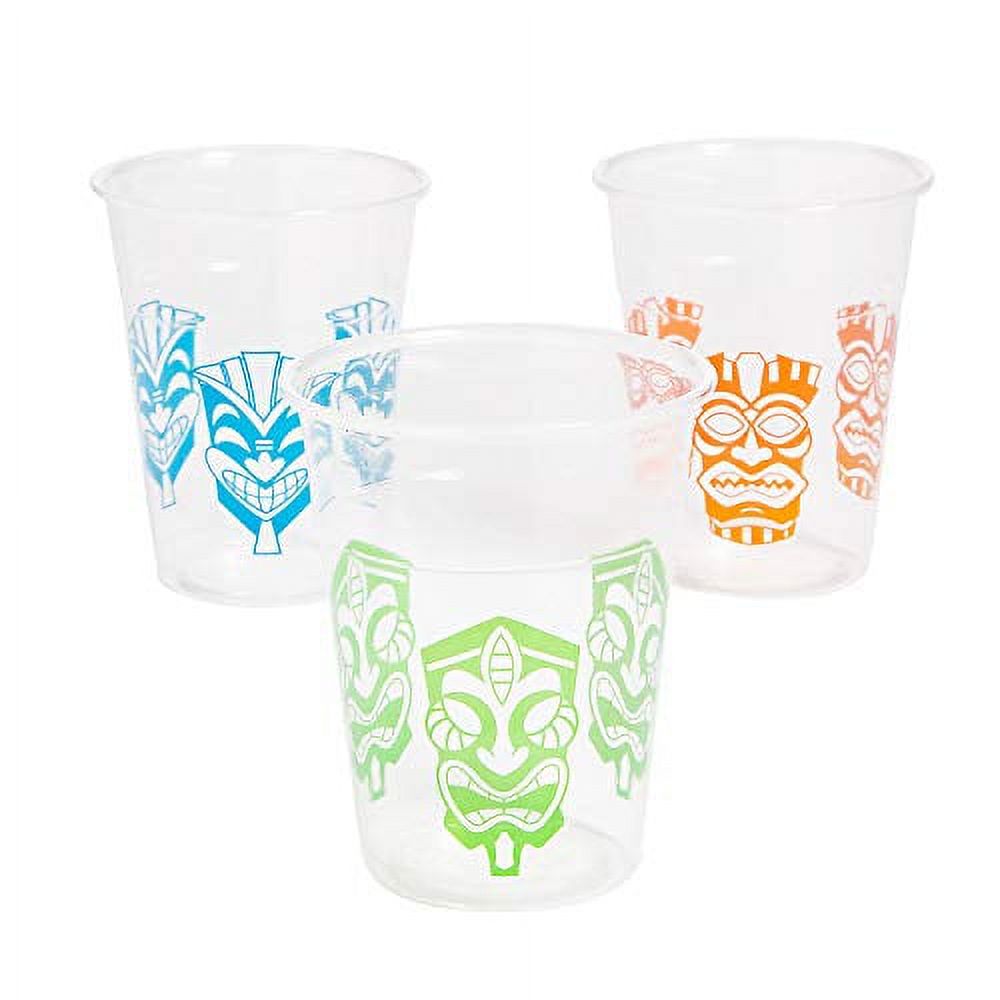 Tiki Plastic Cups - Bulk Set of 50, Each Holds 16 oz - Luau, Pool and Summer Party Supplies