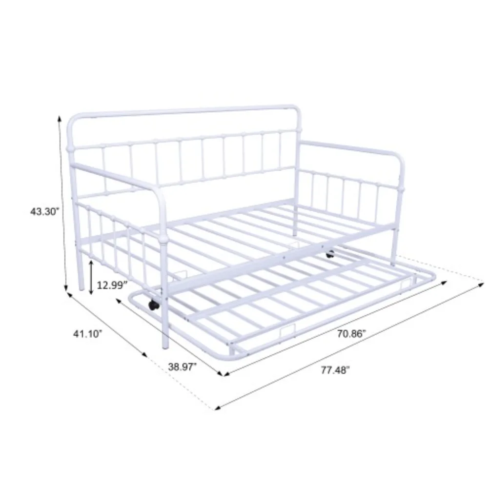 Metal Frame Daybed with trundle White + Metal